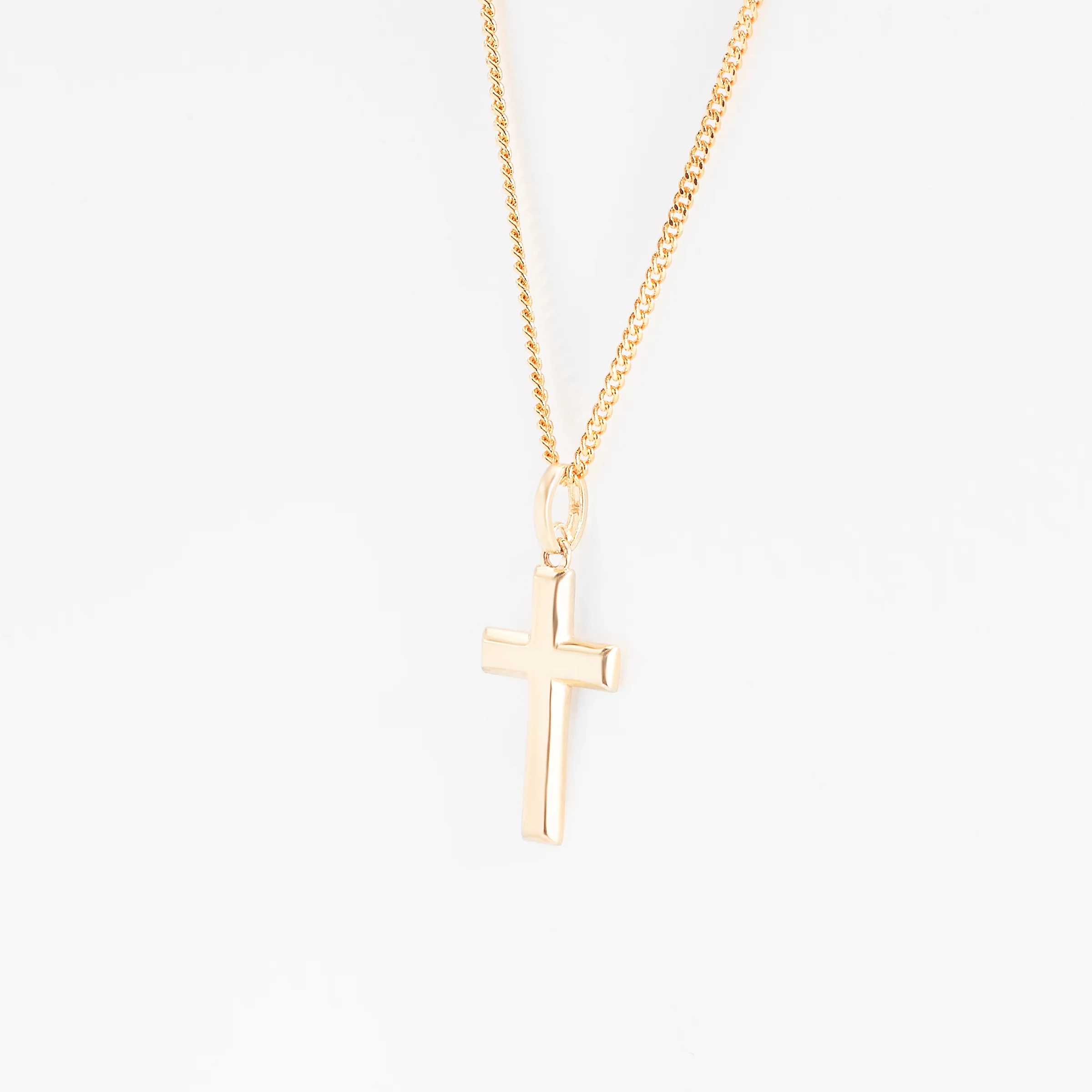 9K Yellow Gold Solid Bevelled Edge Cross Pendant 17x10mm