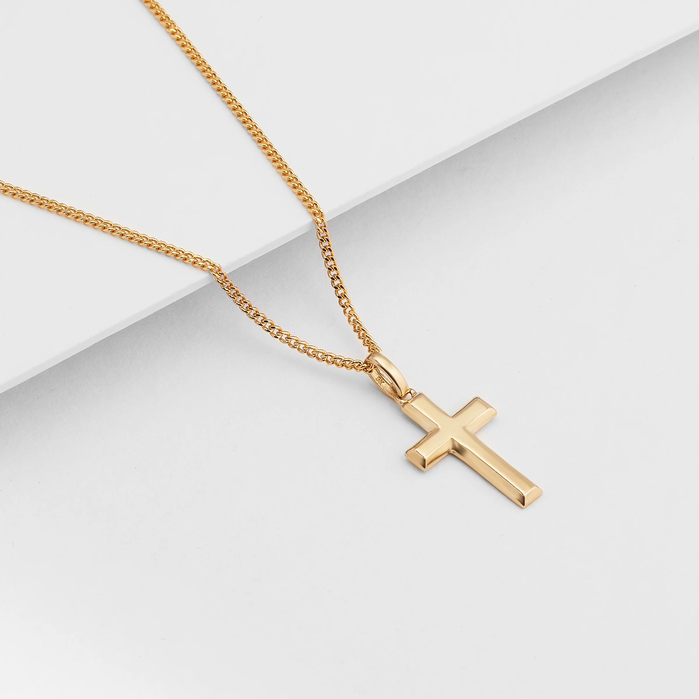 9K Yellow Gold Solid Bevelled Edge Cross Pendant 17x10mm - Image 2