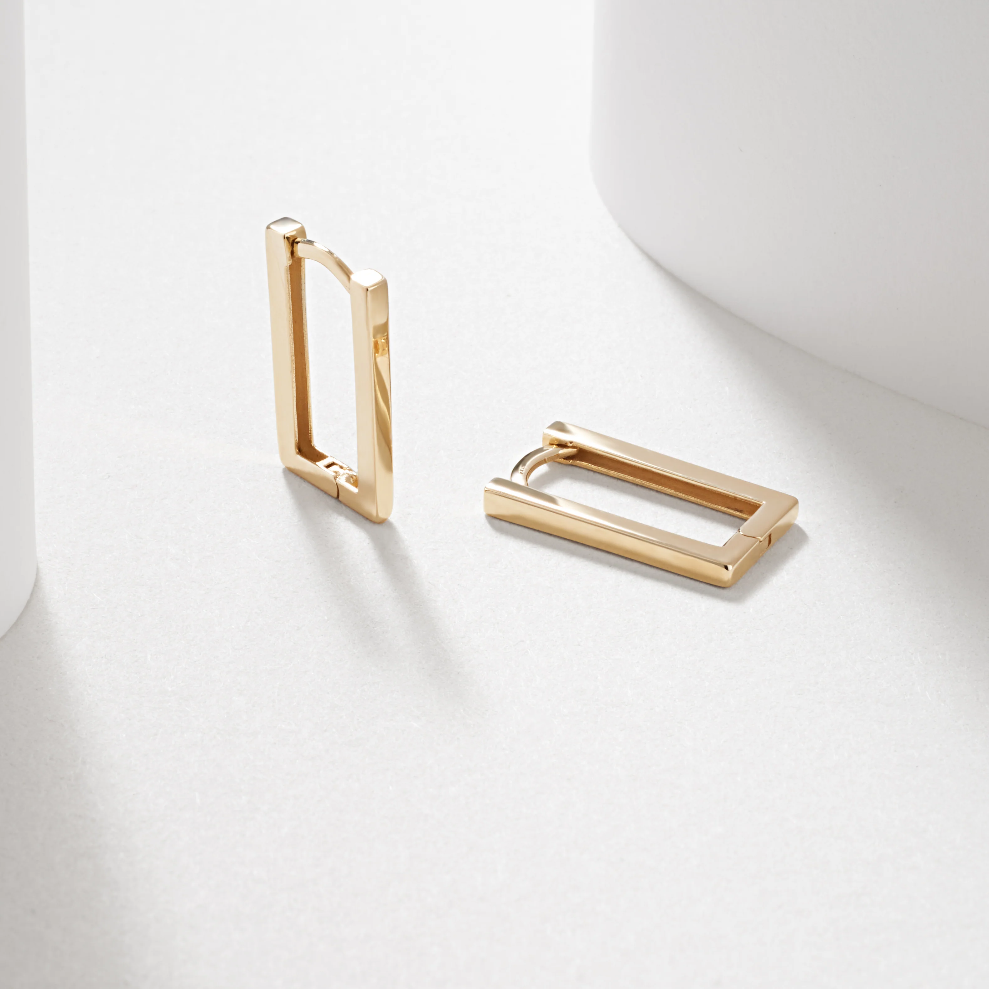 9k Yellow Gold  Square Edged Rectangle Huggie Earrings