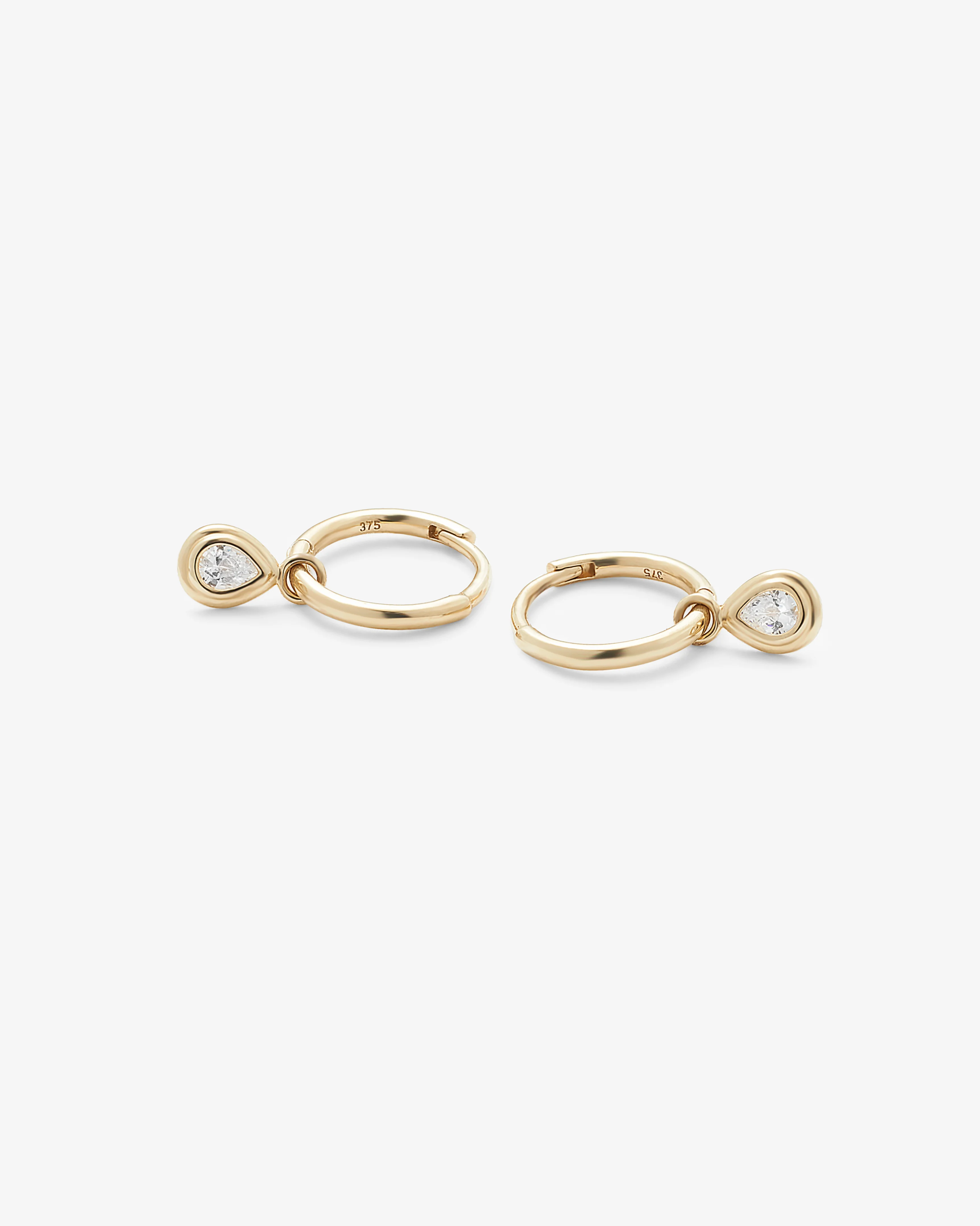 9K Yellow Gold Pear Zirconia Bezel Set Drop Huggie Earrings - Image 3