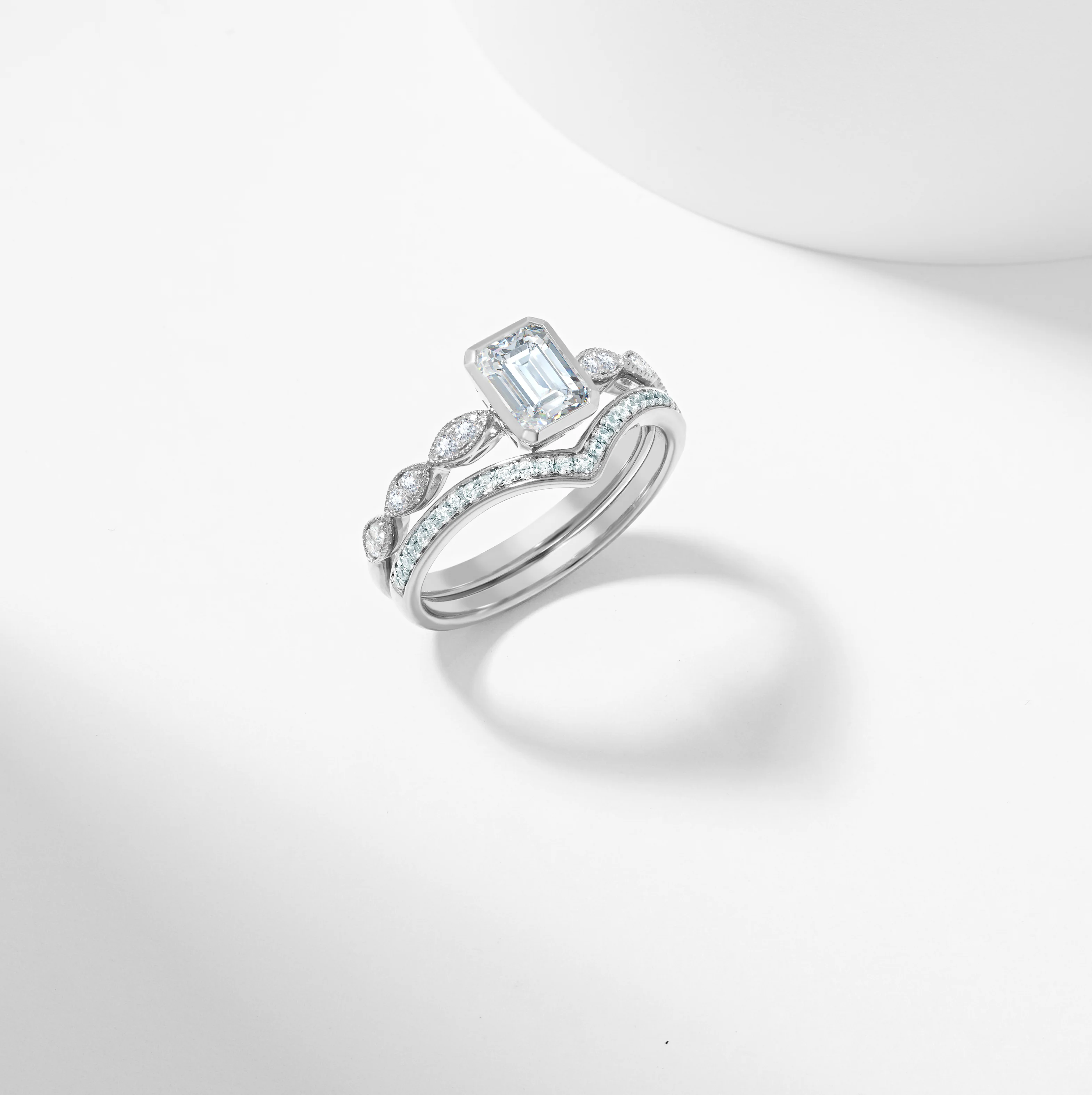 Emerald Cut Lab Grown Diamond Solitaire Bridal Set 1.2tdw - Image 4