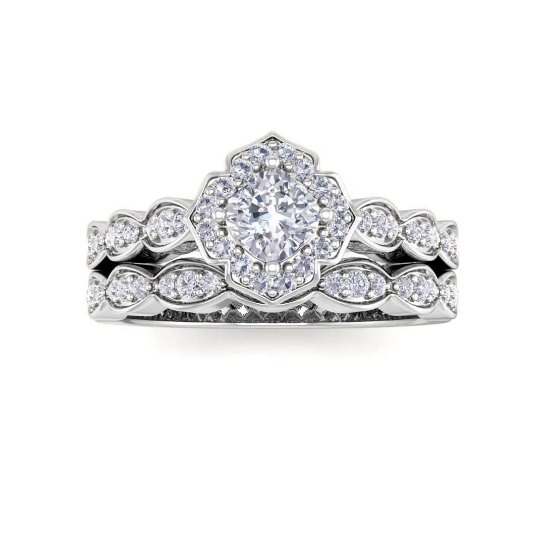 Platinum 0.33ct Cushion Cut Diamond Halo Vintage Inspired Bridal Set 0.63tdw