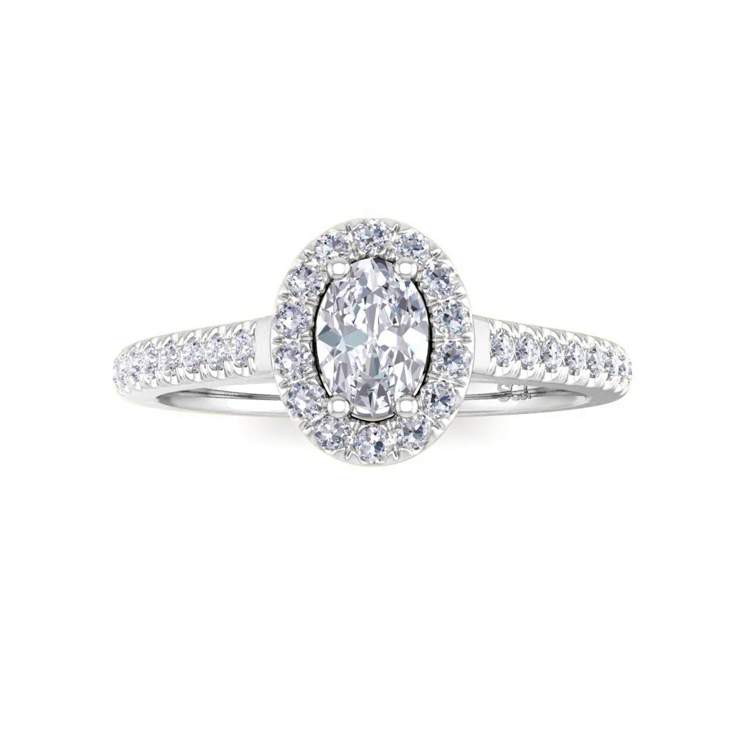 Platinum 0.33ct Oval Lab Diamond Halo Engagement Ring 0.62tdw