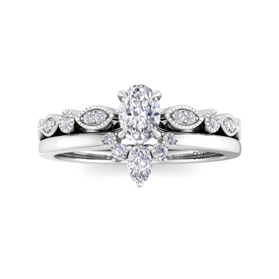 Platinum 0.33ct Oval Moissanite Tiara Bridal Set 0.17tdw