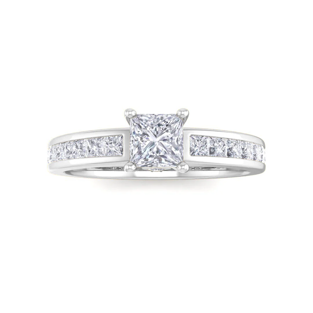 Platinum 0.33ct Princess Cut Lab Diamond Solitaire with Shoulder Accents Engagement Ring 0.83tdw