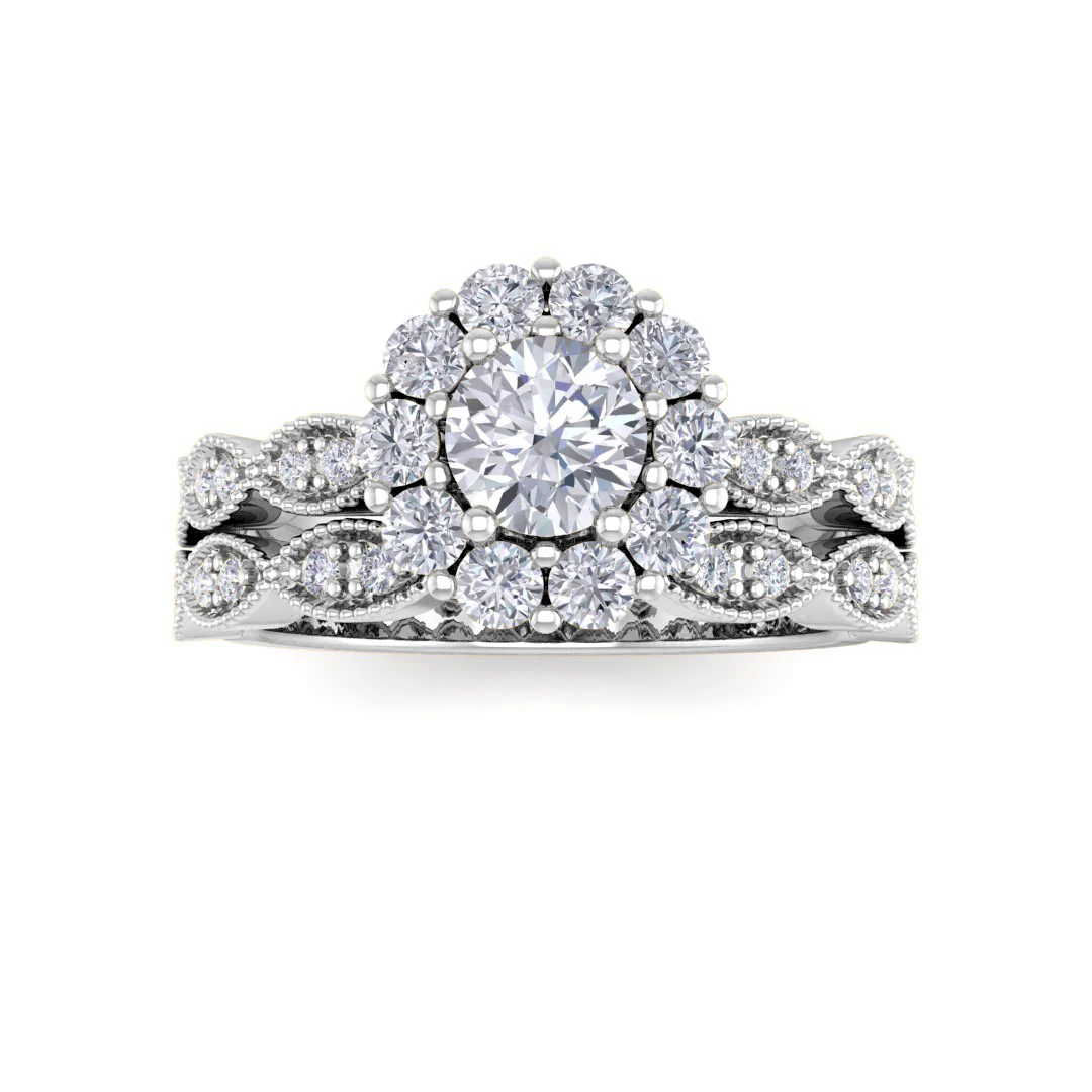 Platinum 0.33ct Round Brilliant Diamond Halo Bridal Set 0.88tdw