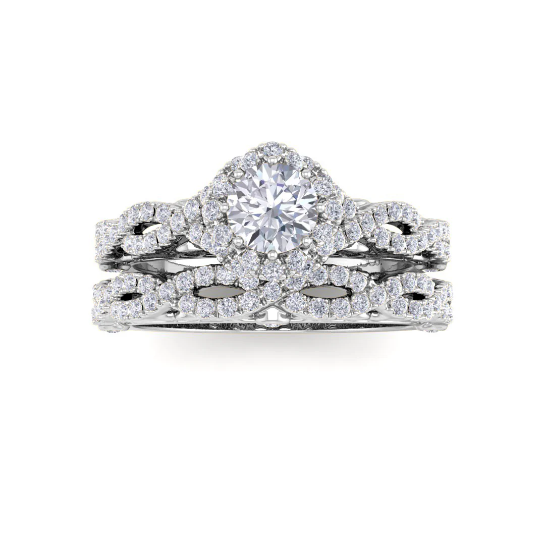Platinum 0.33ct Round Brilliant Lab Diamond Flower Halo Bridal Set 0.83tdw
