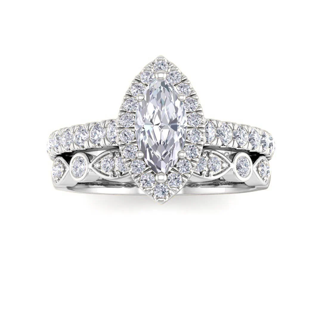 Platinum 0.5ct Marquise Diamond Halo Bridal Set 1.0tdw