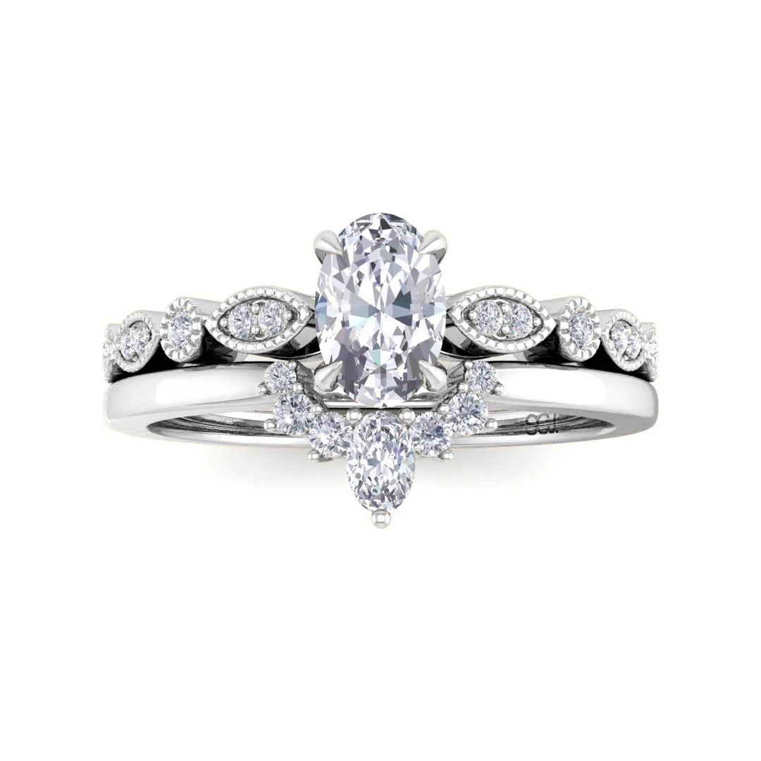 Platinum 0.5ct Oval Moissanite Tiara Bridal Set 0.17tdw