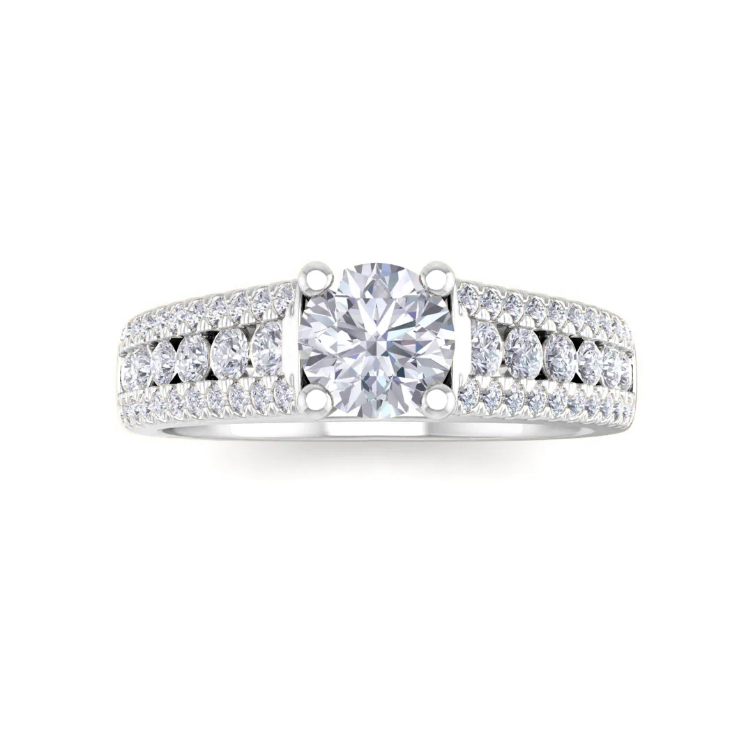 Platinum 0.5ct Round Brilliant Diamond Solitaire with Accent Shoulders Engagement Ring 1.0tdw