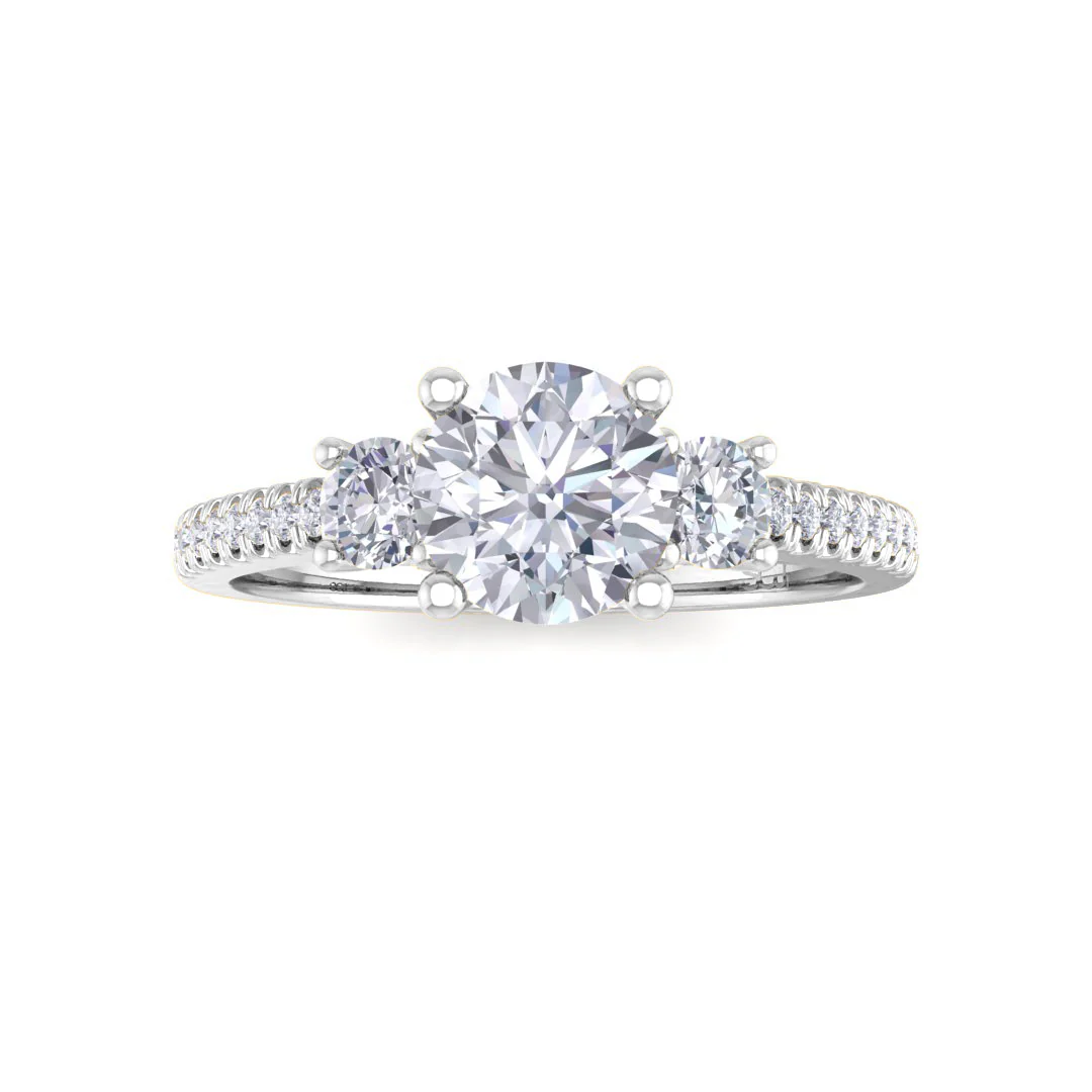Platinum 0.5ct Round Brilliant Moissanite Trilogy Shoulders Engagement Ring 0.3tdw