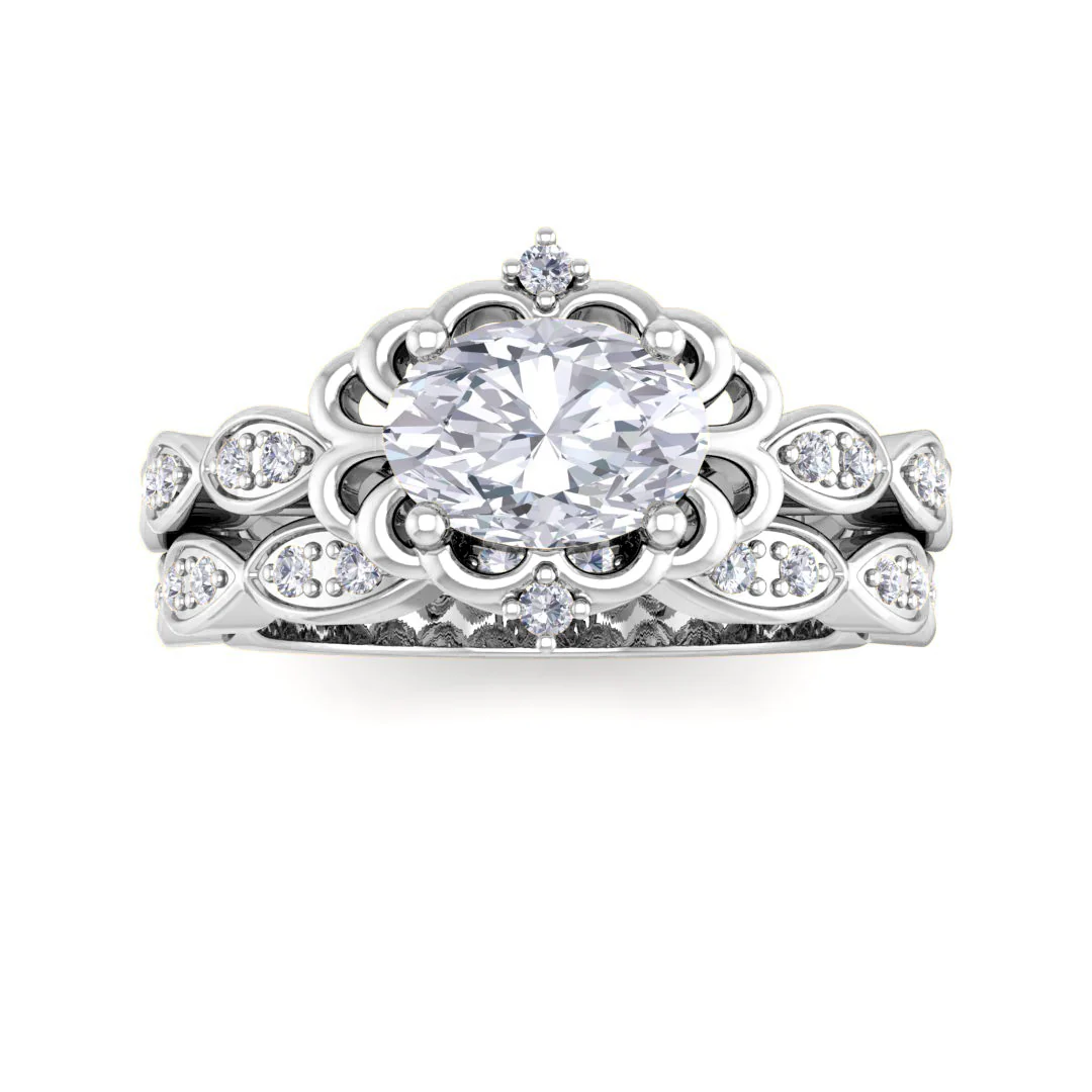 Platinum 0.75ct Oval Lab Diamond Filigree Halo Bridal Set 0.95tdw