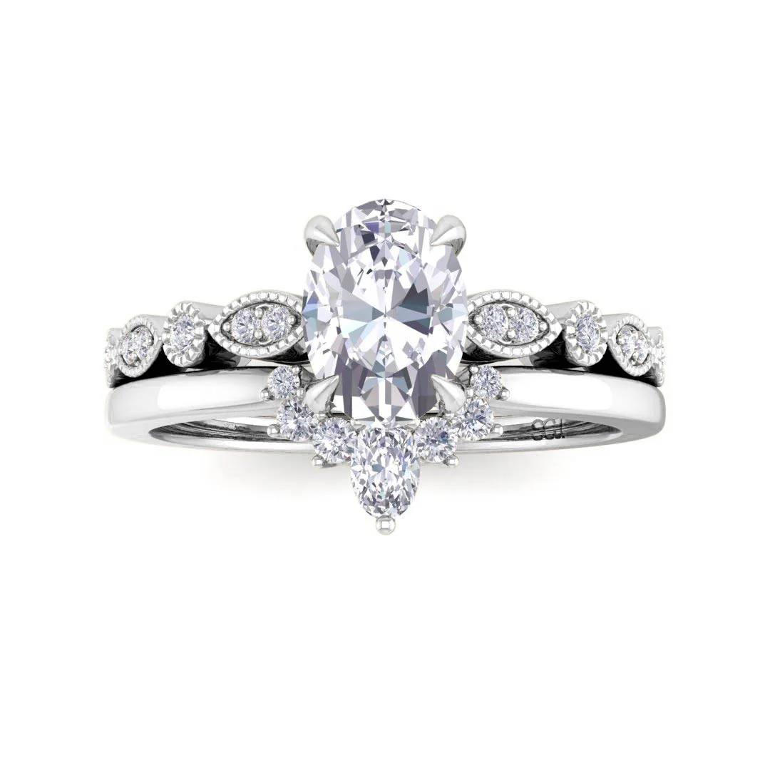 Platinum 0.75ct Oval Lab Diamond Tiara Bridal Set 0.92tdw