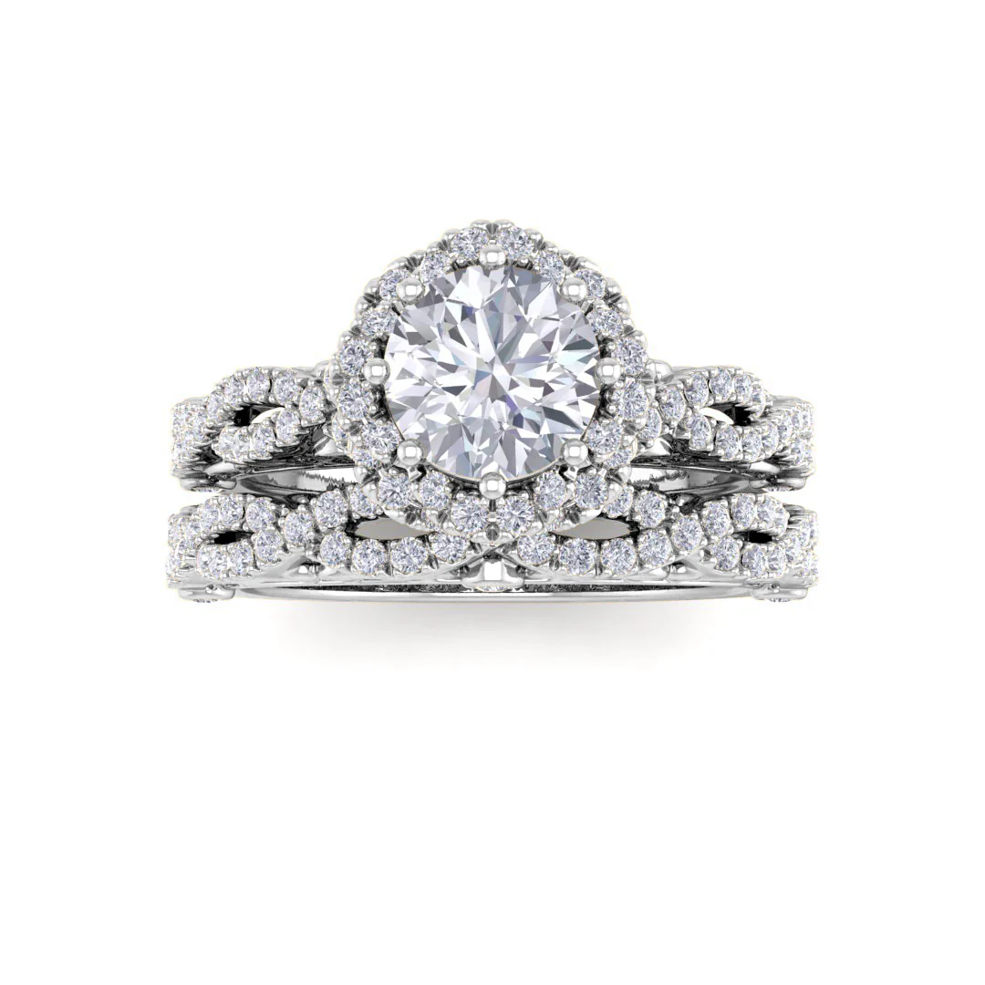 Platinum 0.75ct Round Brilliant Moissanite Flower Halo Bridal Set 0.5tdw