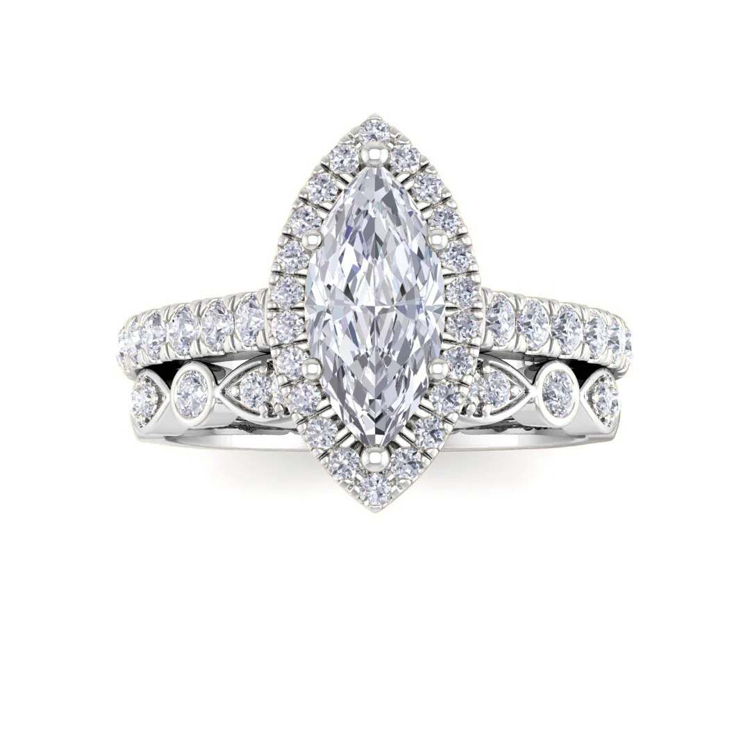 Platinum 1.0ct Marquise Lab Diamond Halo Bridal Set 1.5tdw