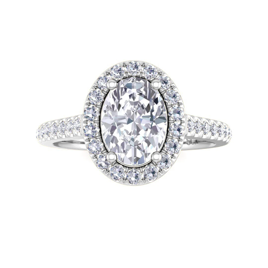 Platinum 1.0ct Oval Lab Diamond Halo Engagement Ring 1.29tdw