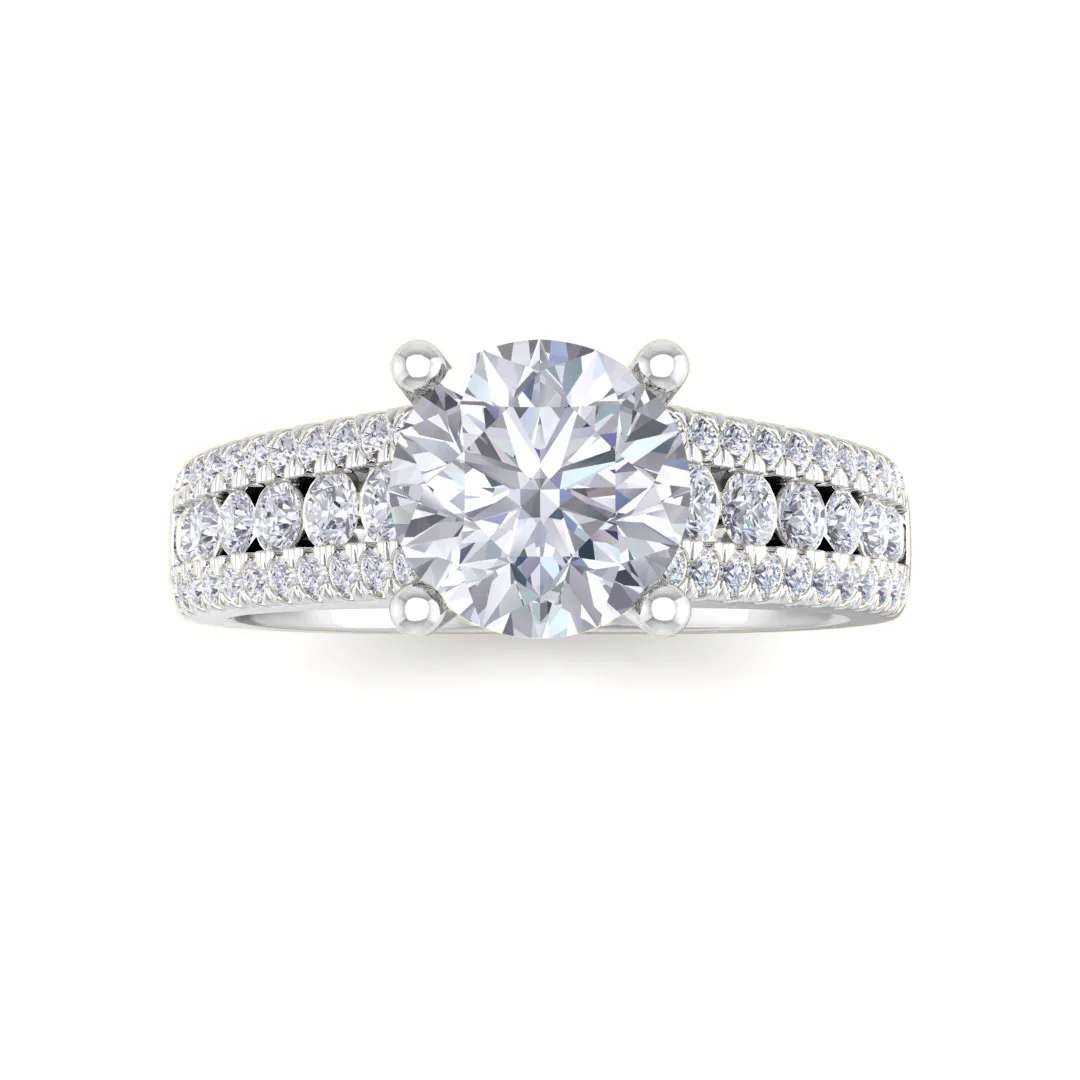 Platinum 1.0ct Round Brilliant Moissanite Solitaire with Accent Shoulders Engagement Ring 0.5tdw