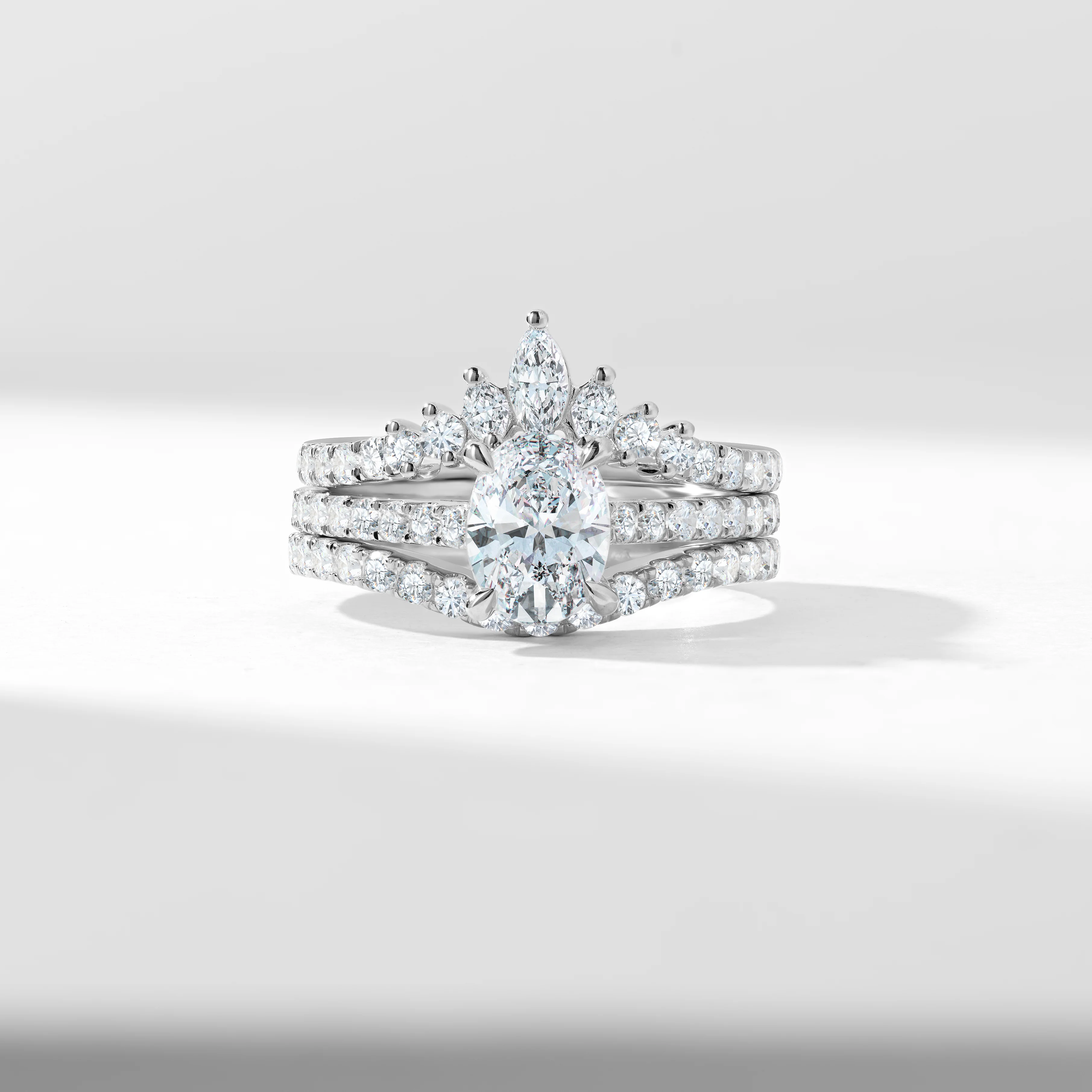 Platinum 1.25ct Oval Lab Diamond Centre With Marquise And Round Brilliant Contoured Wedding And Eternity Rings Bridal Set 2.0tdw - Image 7