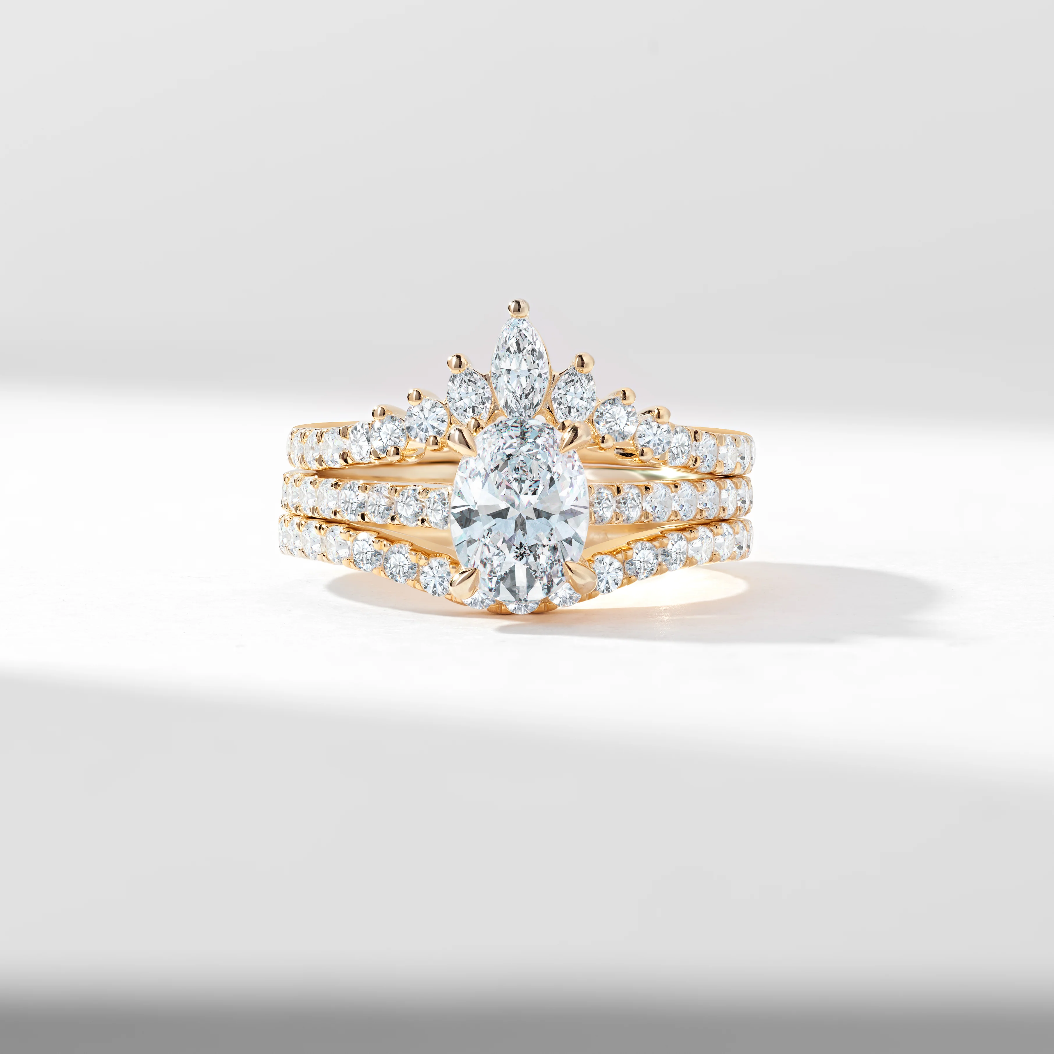 Platinum 1.25ct Oval Lab Diamond Centre With Marquise And Round Brilliant Contoured Wedding And Eternity Rings Bridal Set 2.0tdw - Image 8