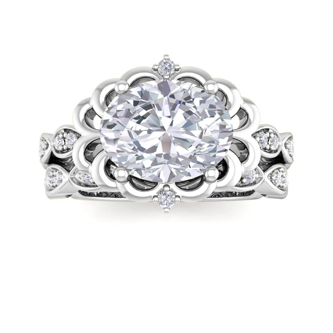 Platinum 2.0ct Oval Lab Diamond Filigree Halo Bridal Set 2.2tdw
