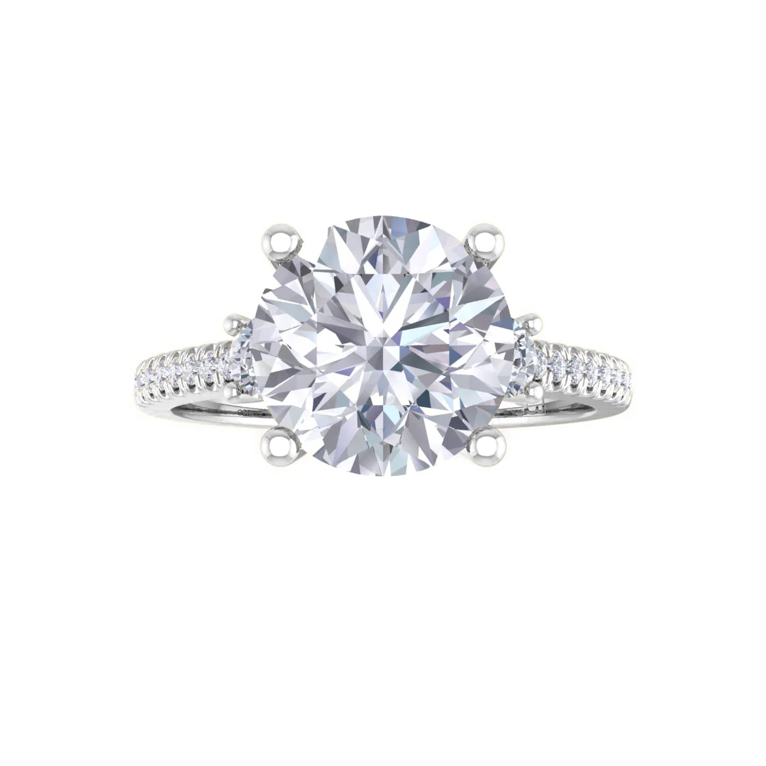 Platinum 2.0ct Round Brilliant Lab Diamond Trilogy Shoulders Engagement Ring 2.3tdw