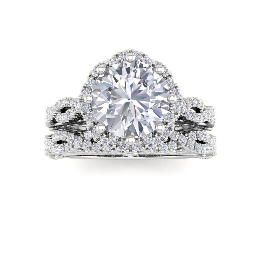 Platinum 2.0ct Round Brilliant Moissanite Flower Halo Bridal Set 0.5tdw
