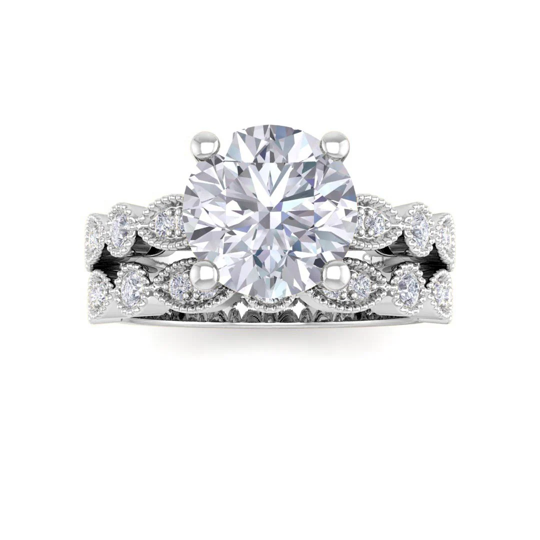 Platinum Round Brilliant Diamond Milgrain Bridal Set 2.25tdw