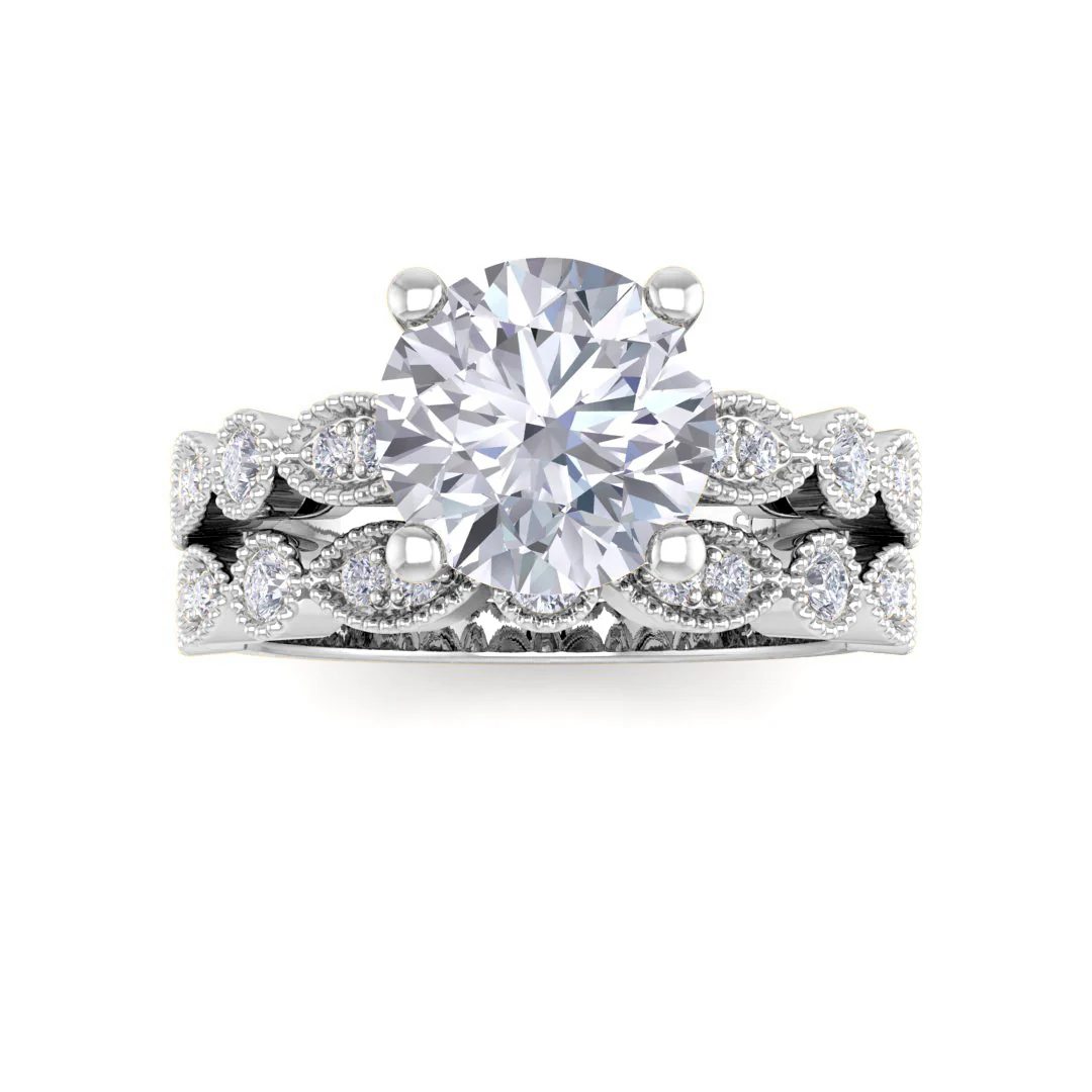 Platinum Round Brilliant Lab Diamond Milgrain Bridal Set 1.75tdw