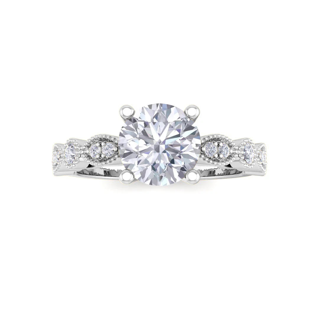 Platinum Round Brilliant Moissanite and Diamond Milgrain Bridal Set 0.25tdw 1.0ct Moissanite