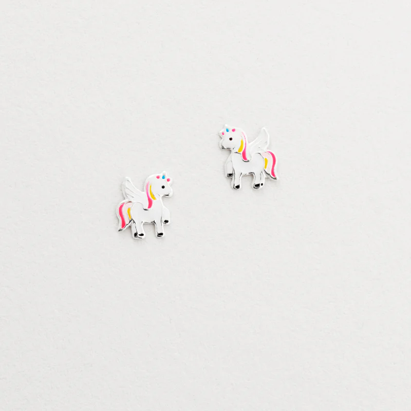 sil pink & yellow winged unicorn earrings