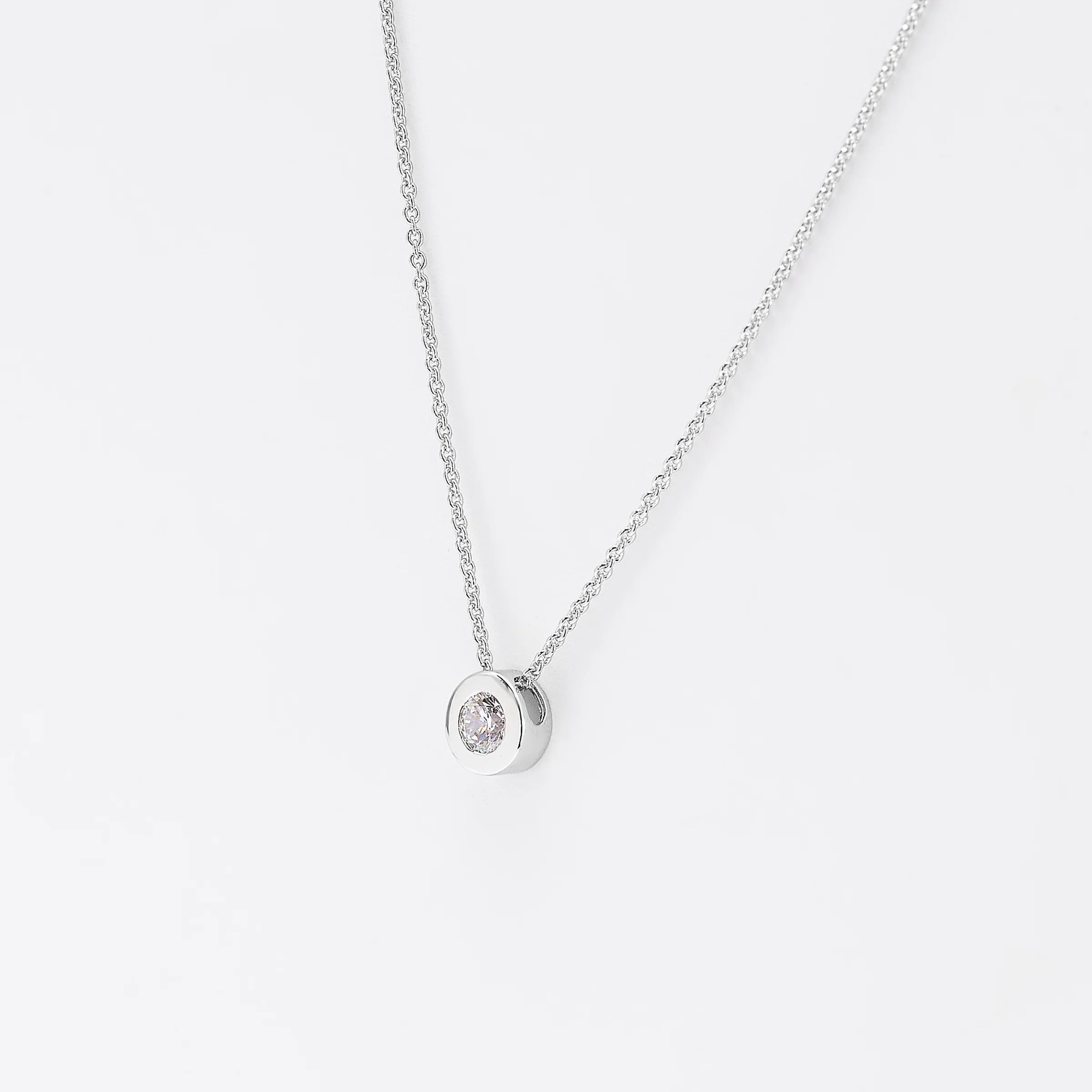 Sterling Silver 6.5mm Bezel Set Zirconia Slider Necklace