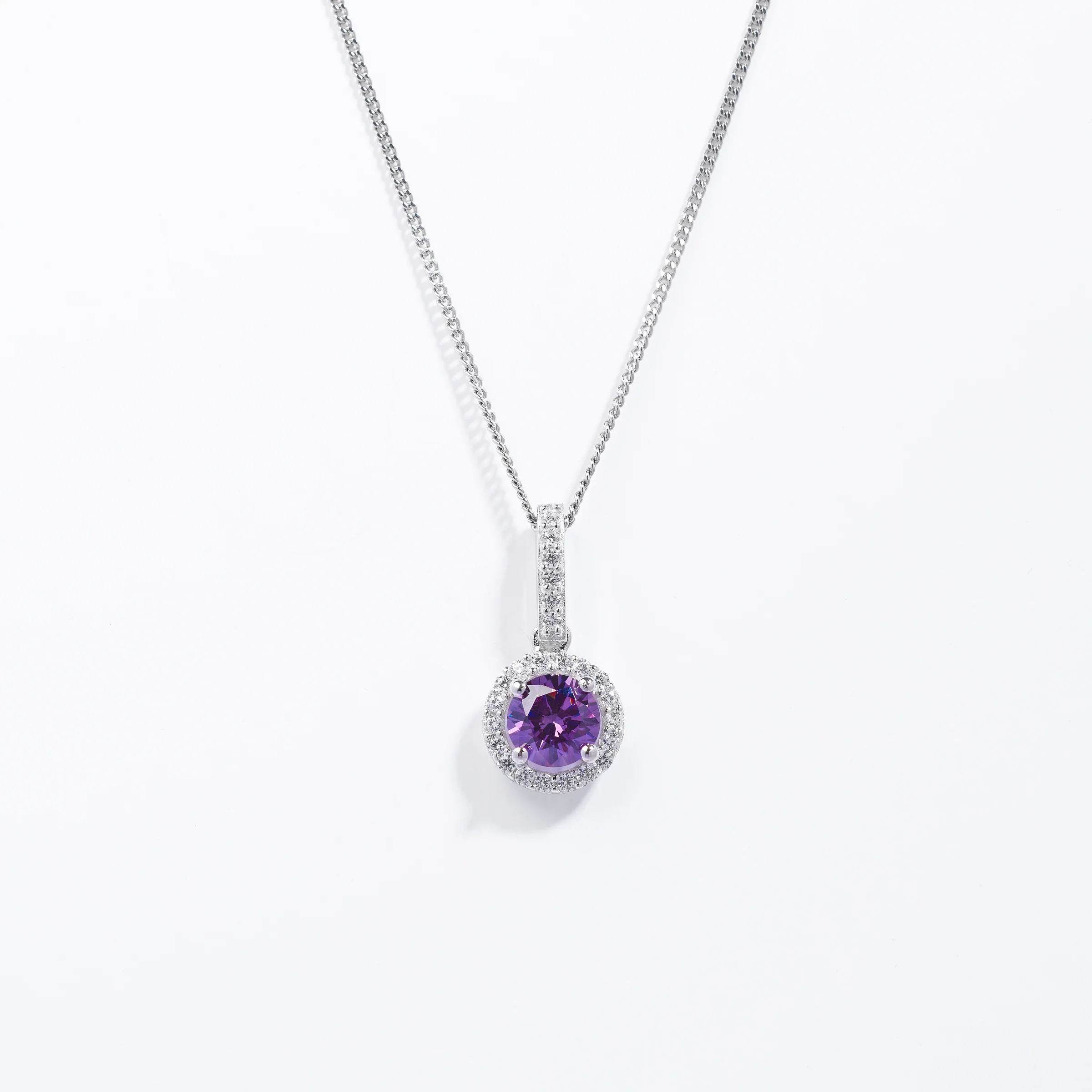 Sterling Silver Amethyst With Zirconia Halo Pendant