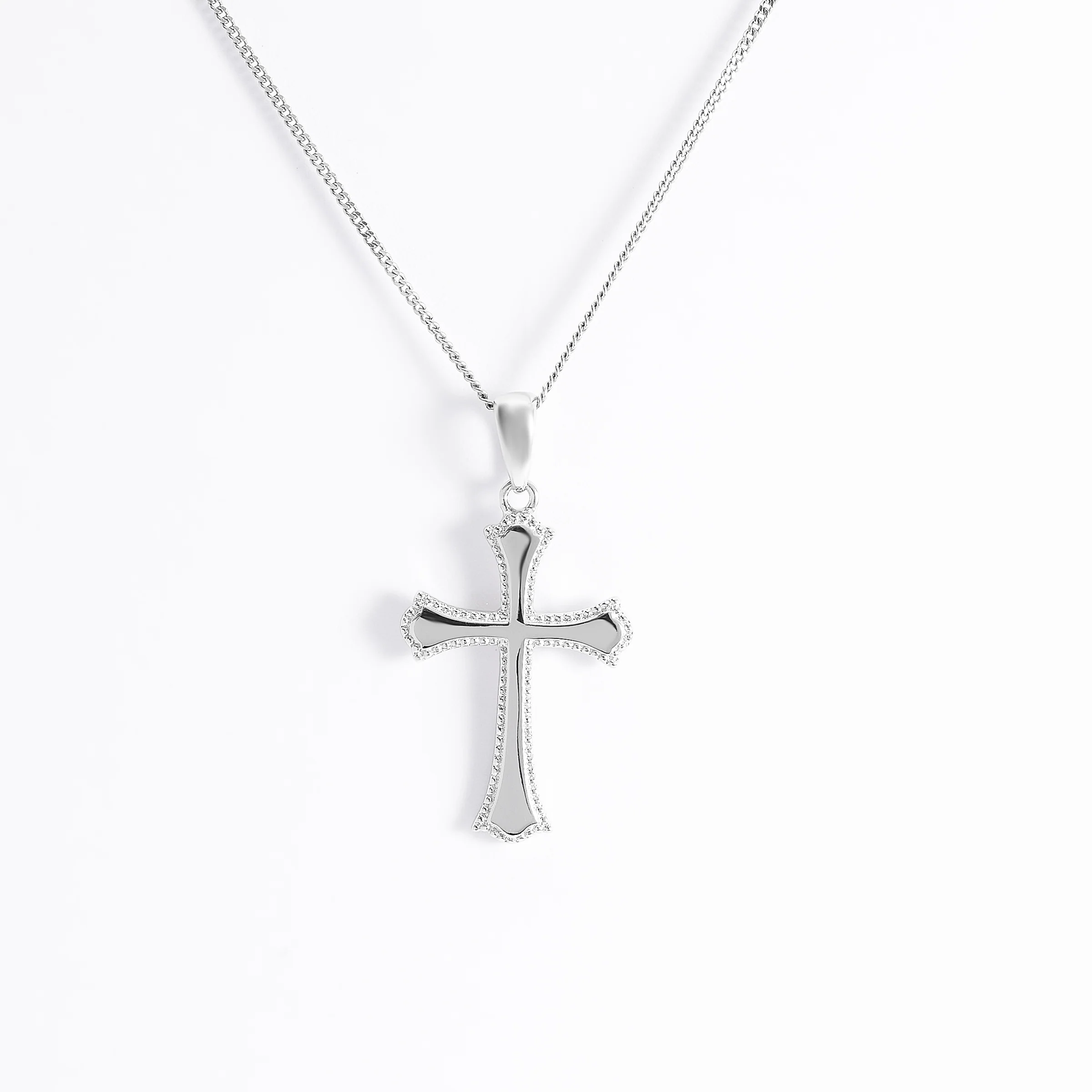 Sterling Silver Beaded Edge Cross Pendant 16x23mm