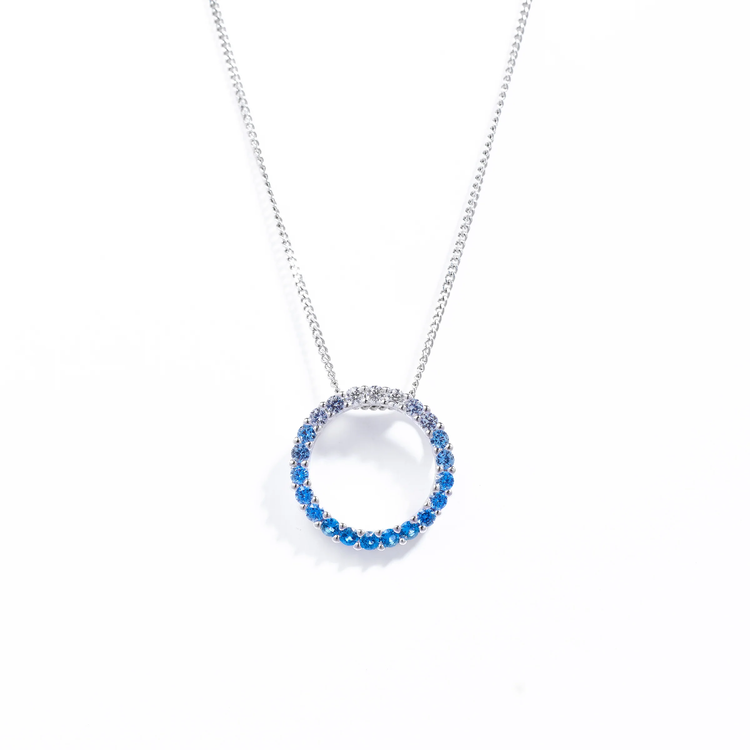 Sterling Silver Blue Ombre Zirconia Open Circle pendant