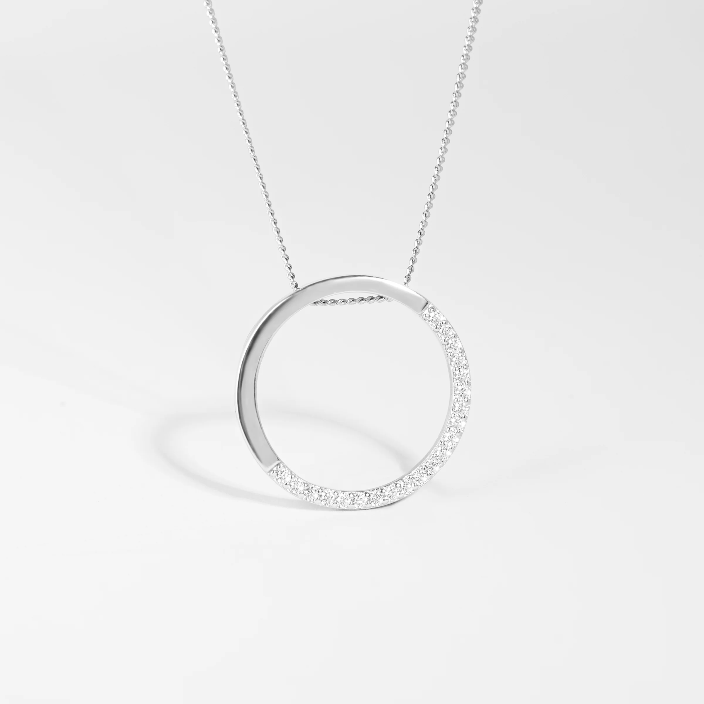 Sterling Silver Circle Half Set Zirconia Pendant