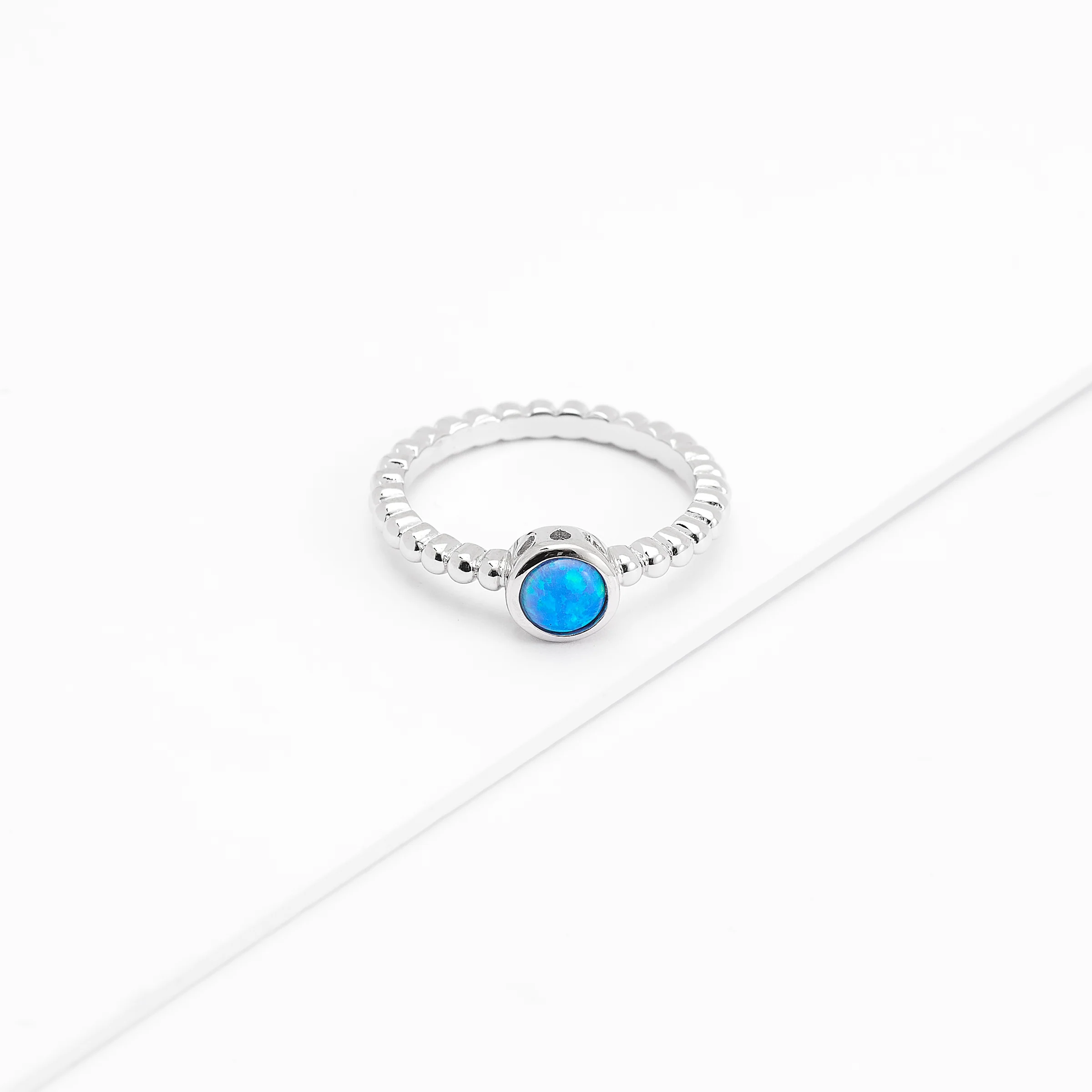 Sterling Silver Cr. Opal Bezel Beaded Ring