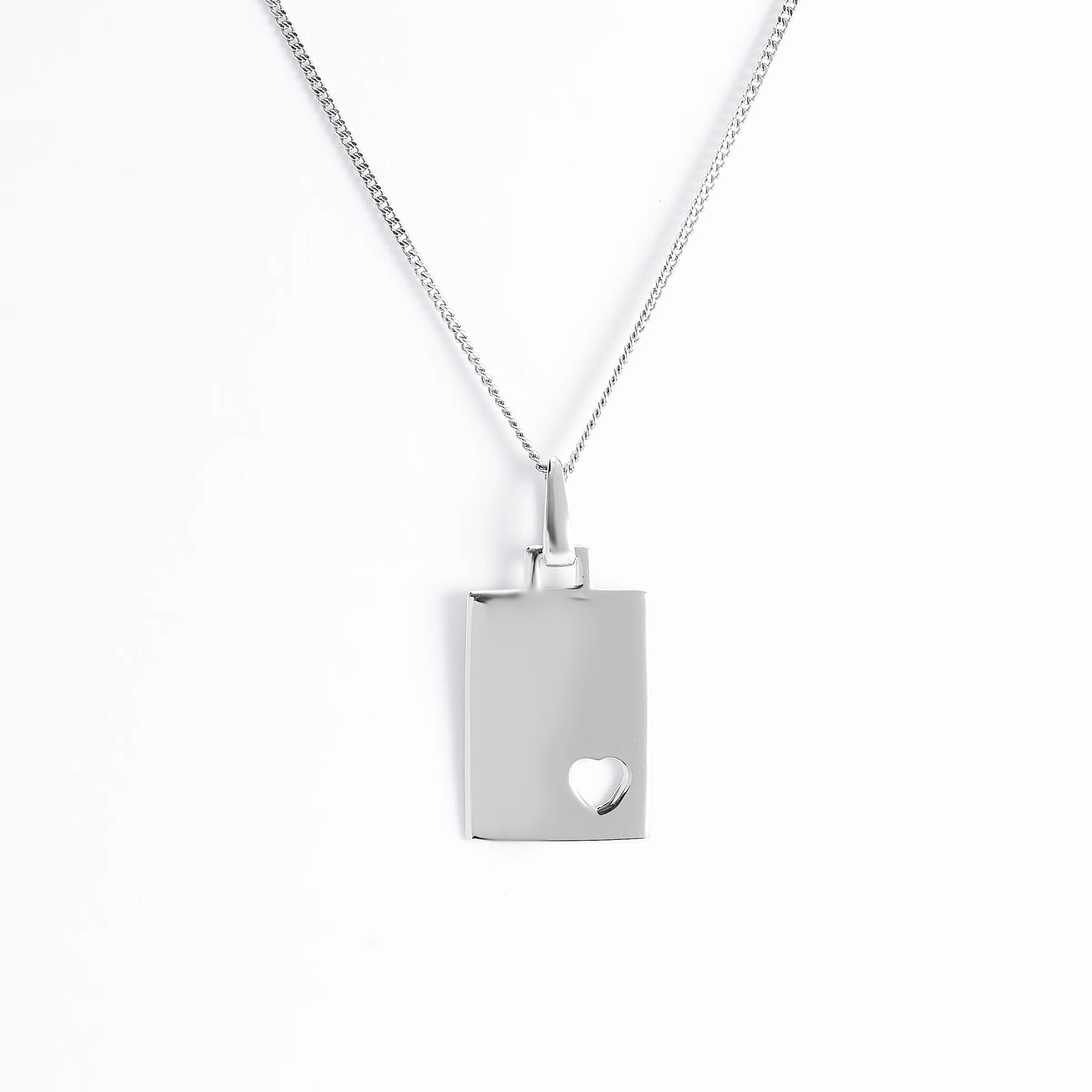Sterling Silver Dog Tag Pendant With Heart Cutout