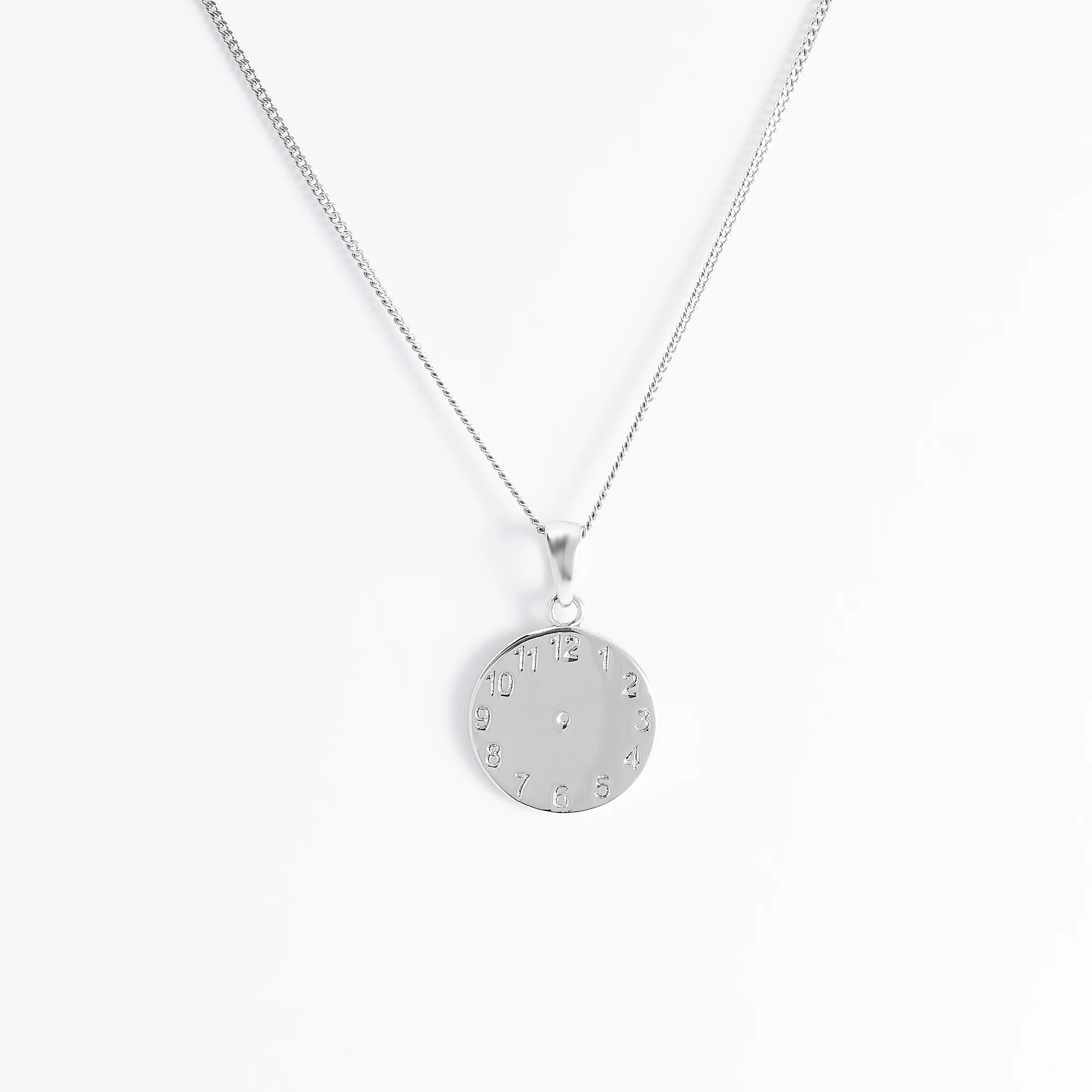 Sterling Silver Engravable Clock Face Pendant