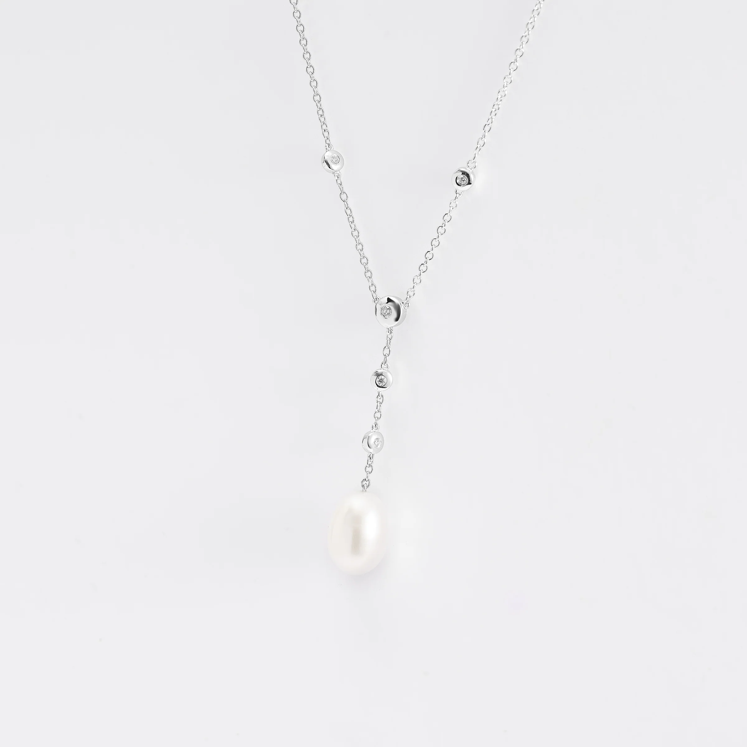 Sterling Silver Freshwater Pearl And Zirconia Necklace