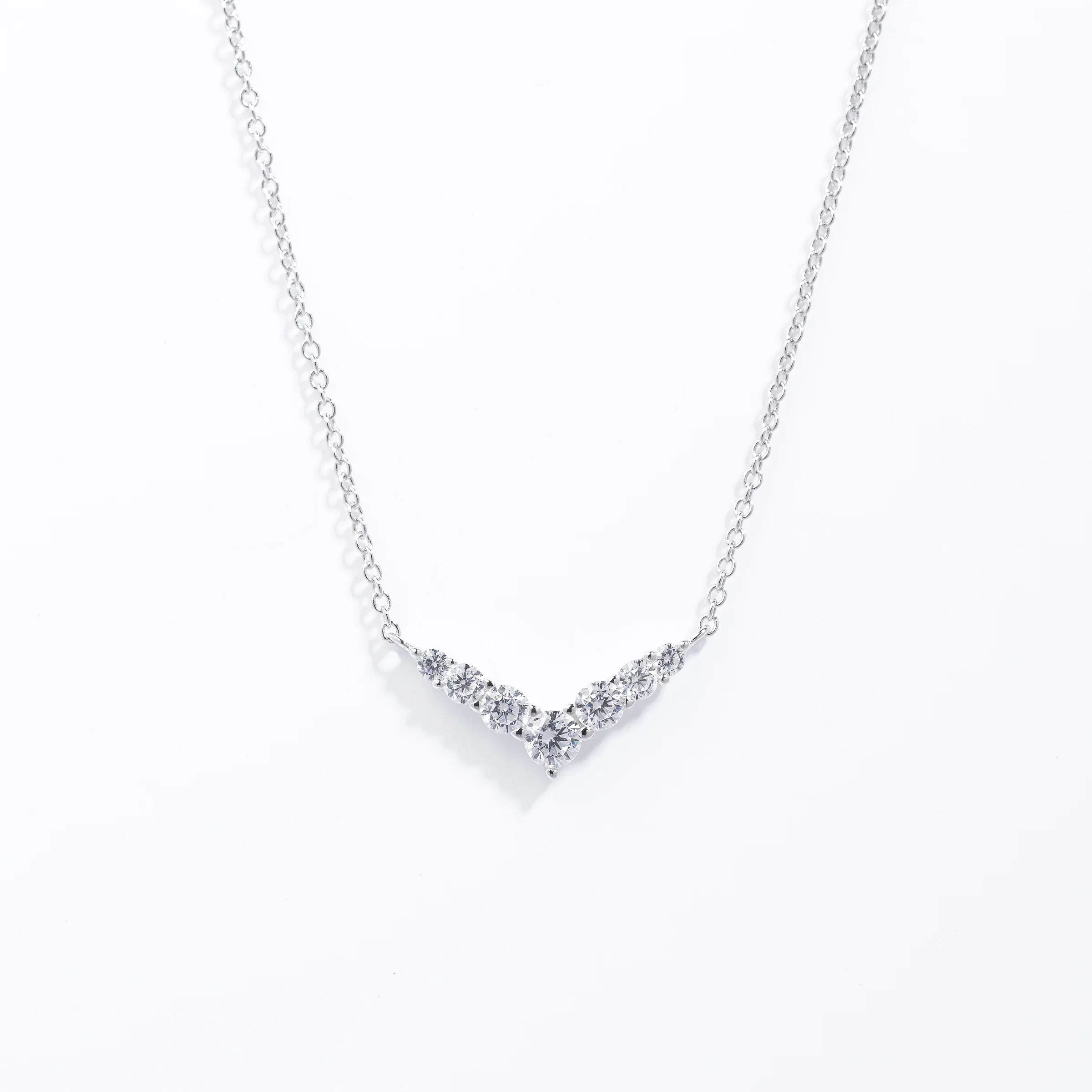 Sterling Silver Graduating Zirconia V Necklace