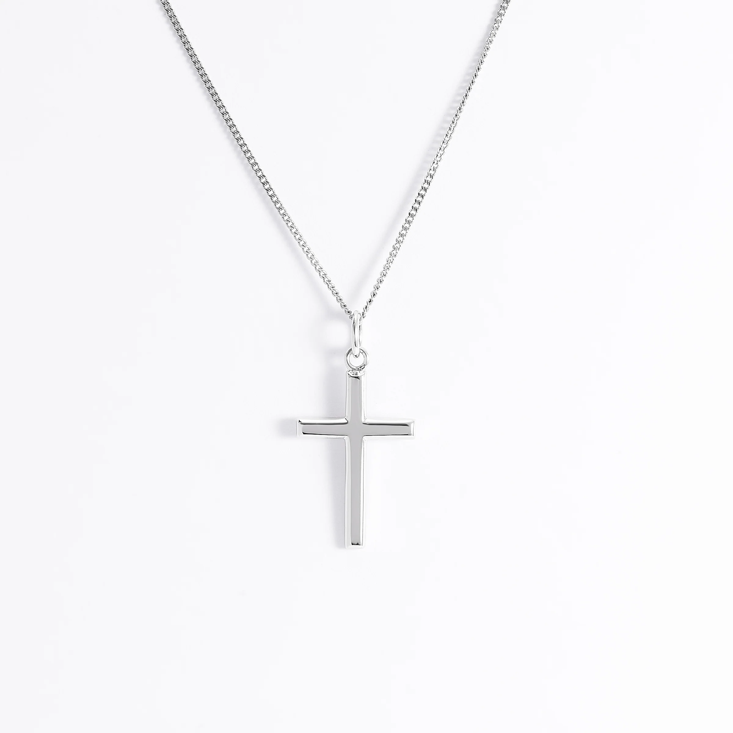 Sterling Silver Medium Beveled Edge Cross Pendant 13x20mm