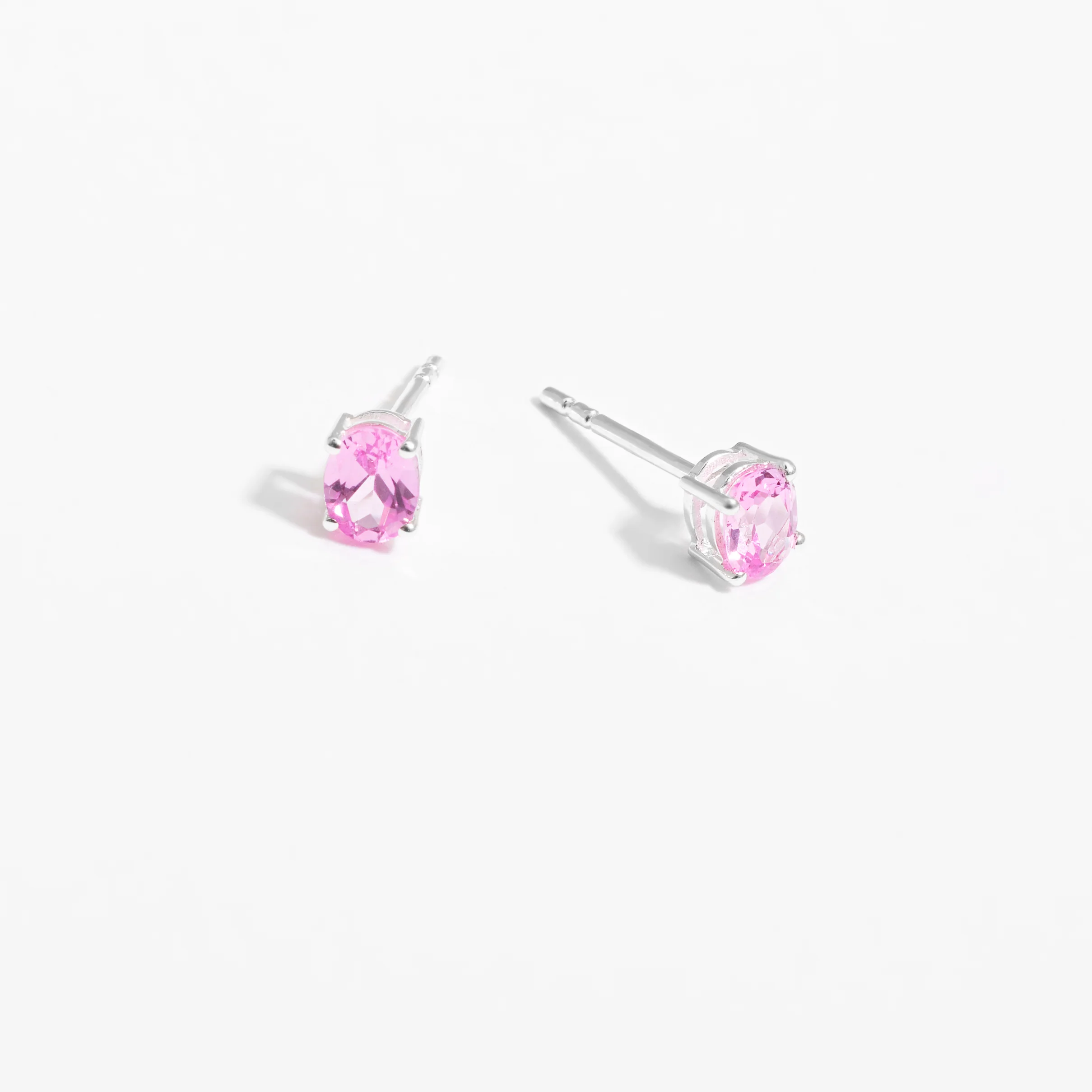 Sterling Silver Oval Created Pink Sapphire October Birthstone Stud Earrings
