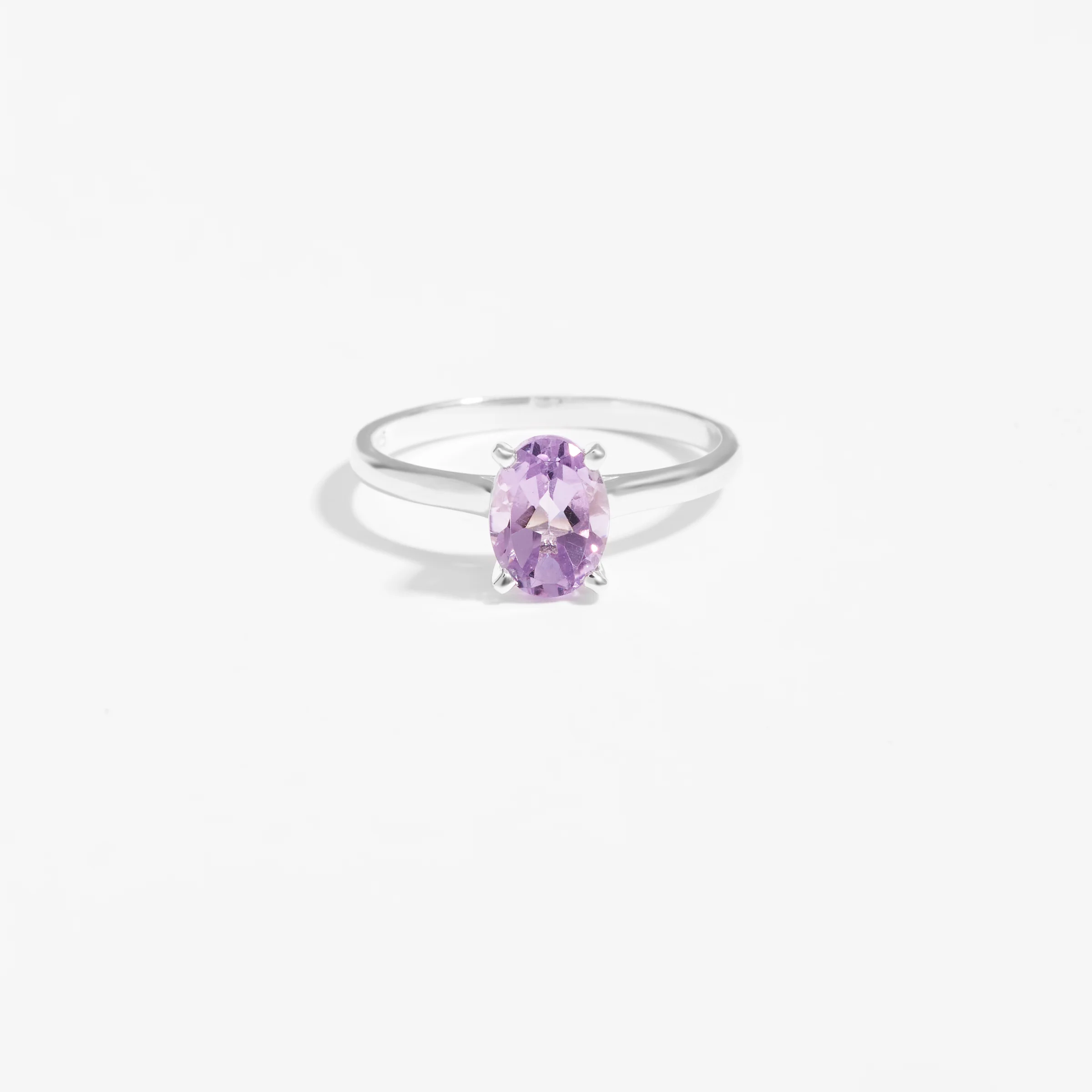 Sterling Silver Oval Pink Amethyst June Birthstone Ring