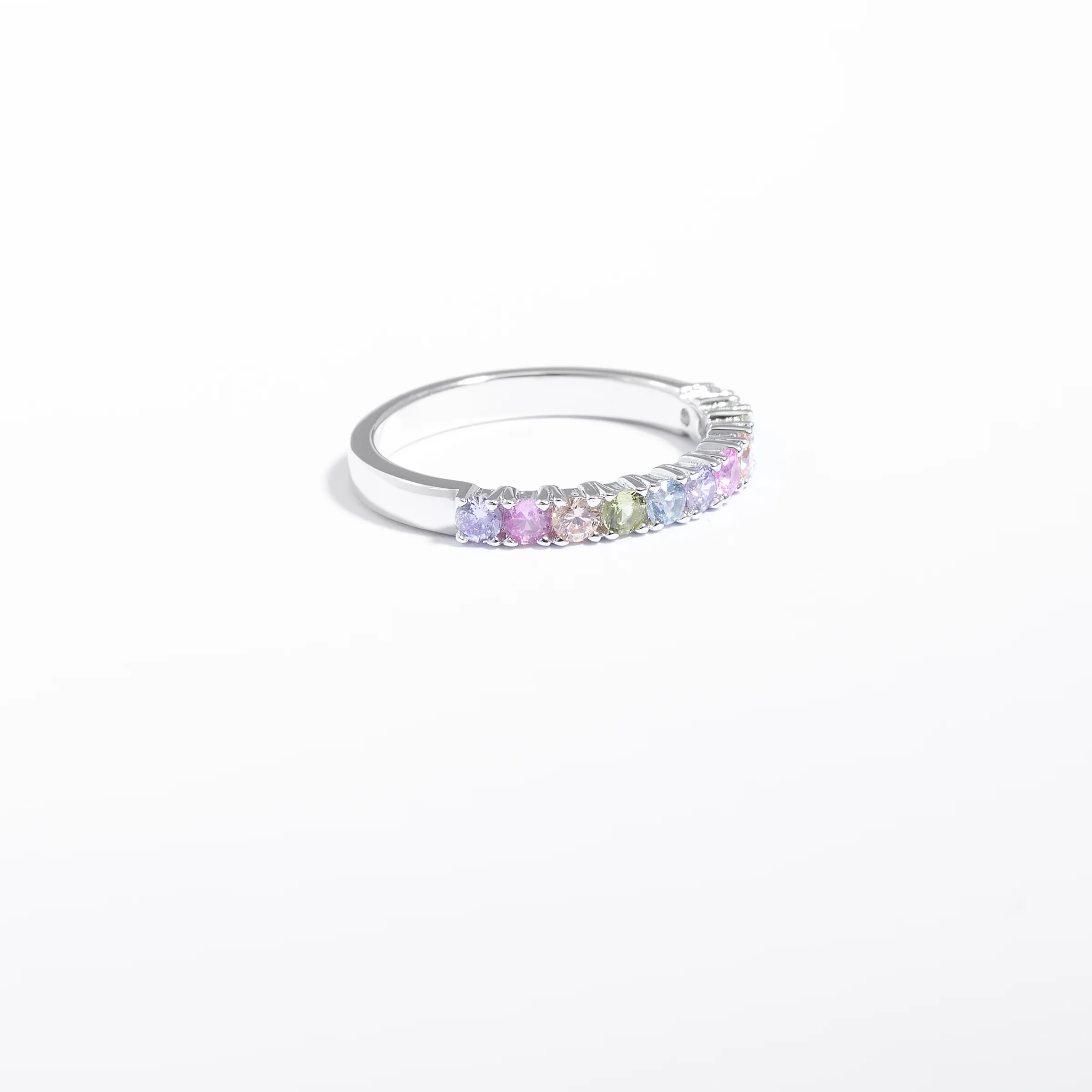 Sterling Silver Pastel Zirconia Claw Set Band Ring