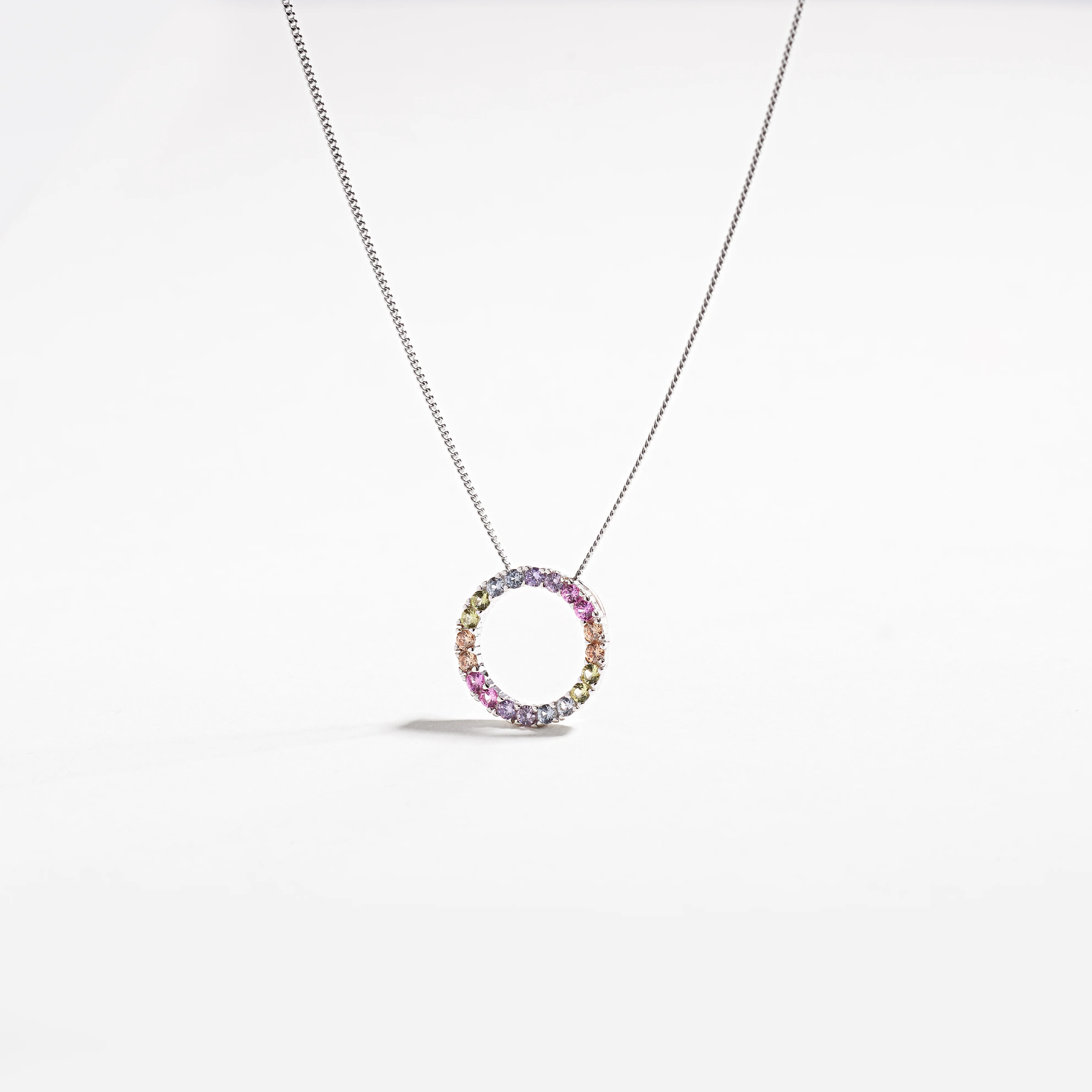 Sterling Silver Pastel Zirconia Open Circle Floating Pendant