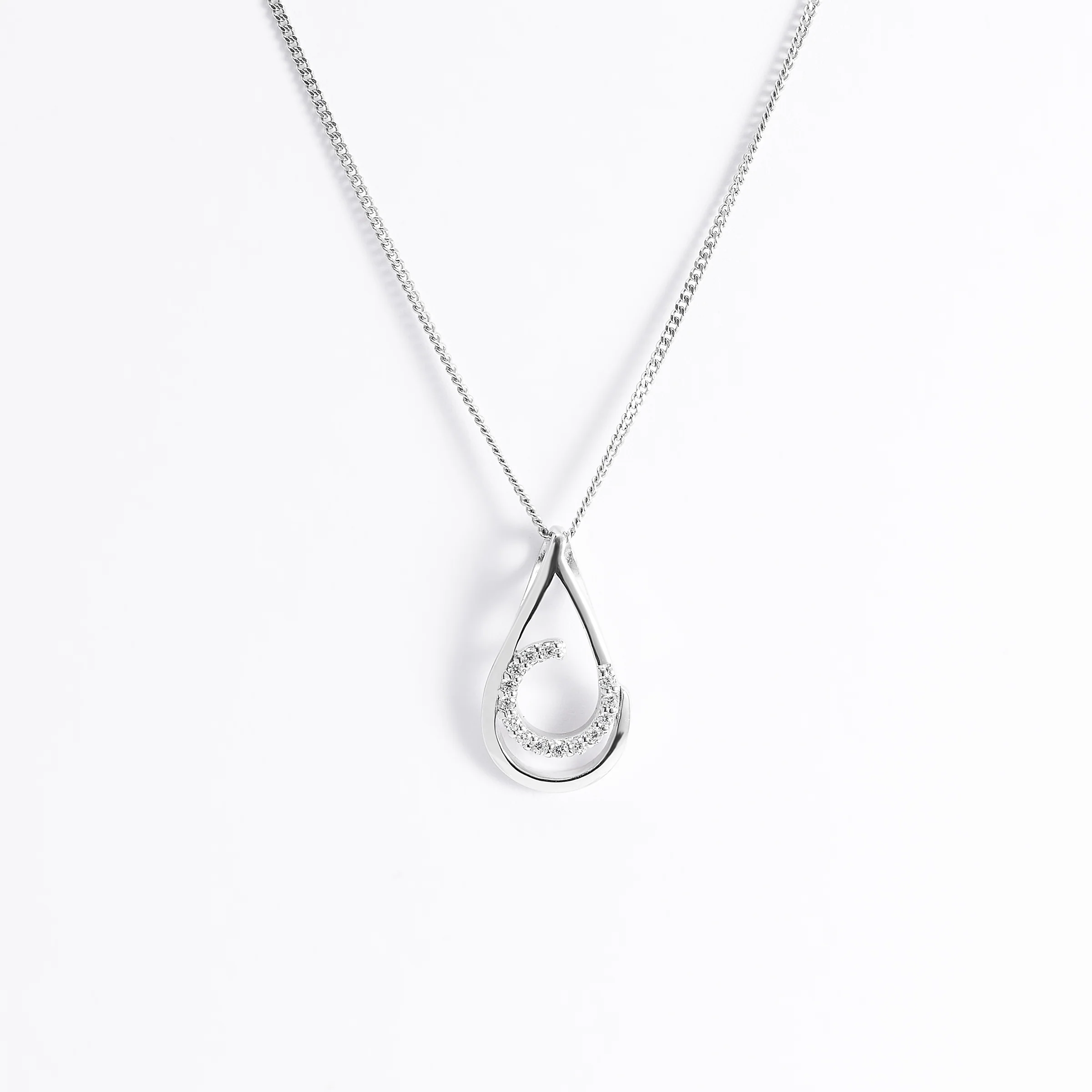 Sterling Silver Pear Zirconia Curlicue Slider Pendant