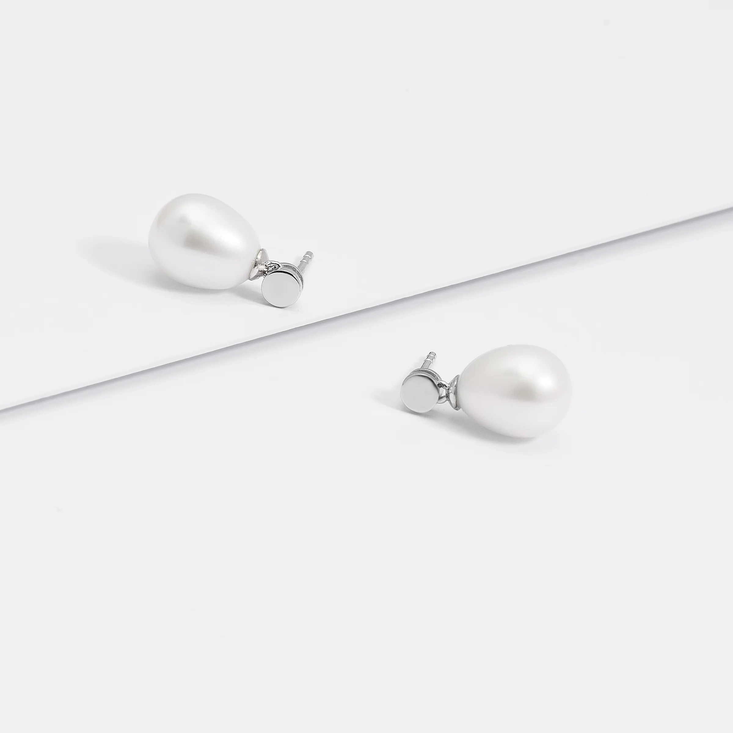 Sterling Silver Pearl Drop Stud Earrings