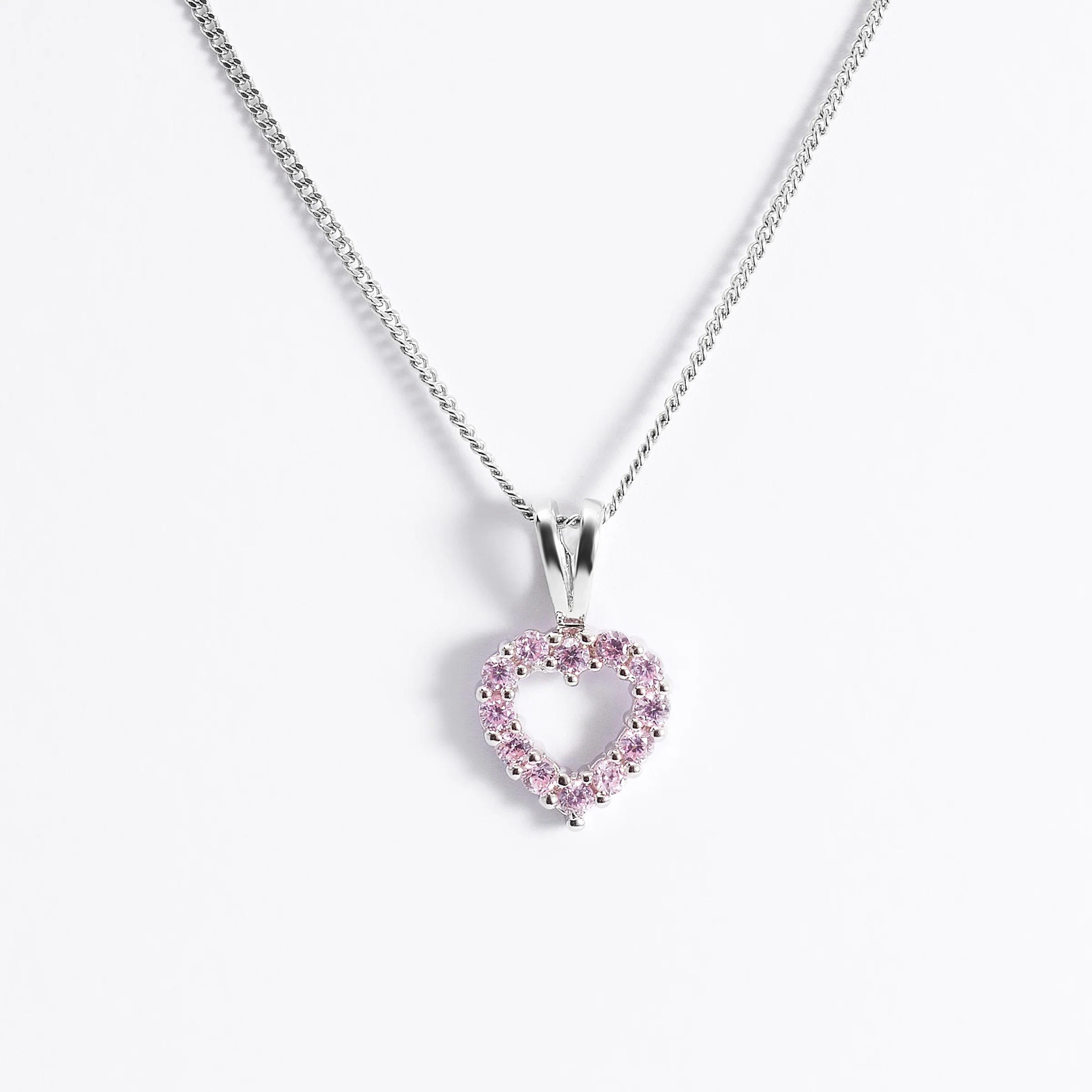 Sterling Silver Pink Zirconia Open Heart Pendant With Split Bail