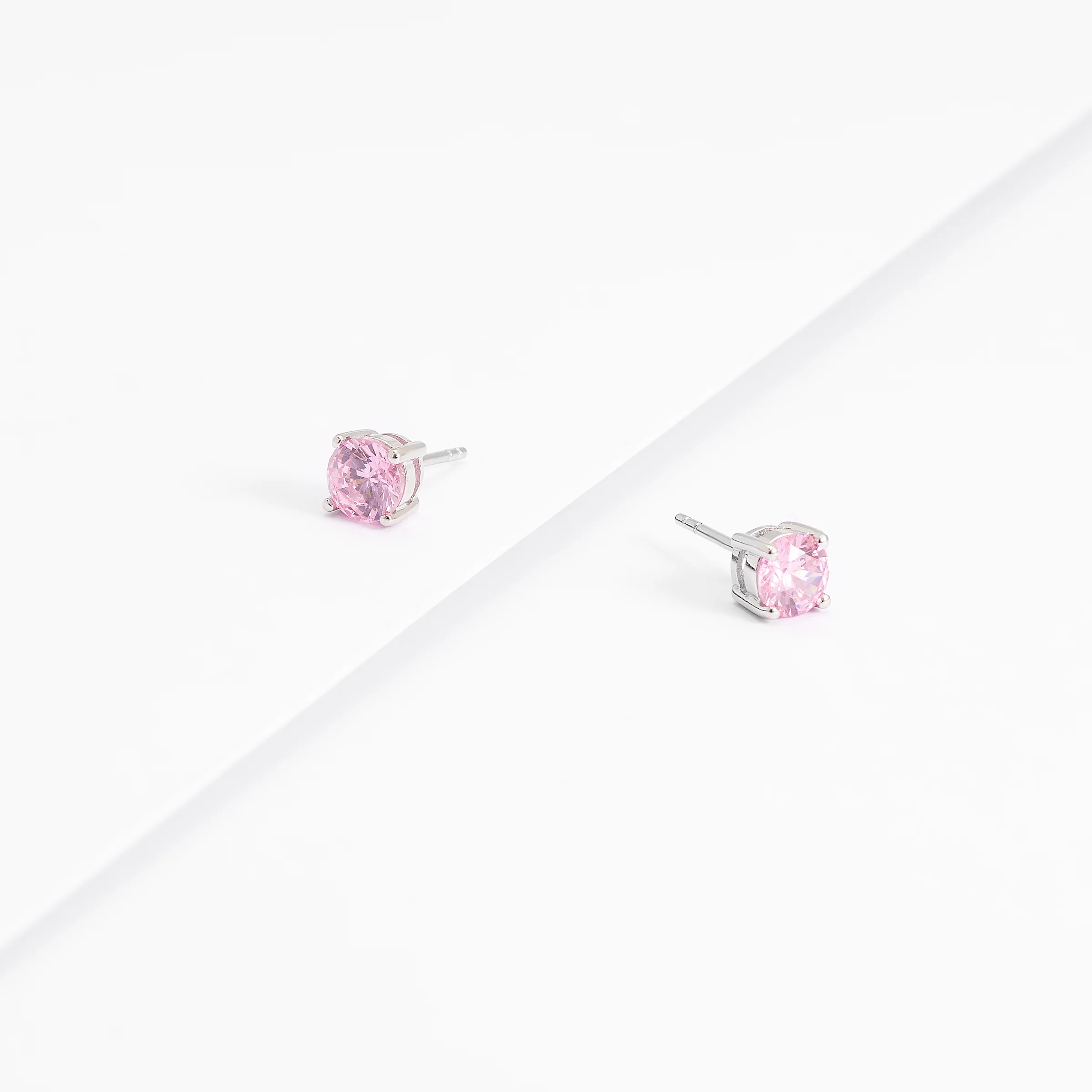 Sterling Silver Pink Zirconia Round Stud Earrings 6mm