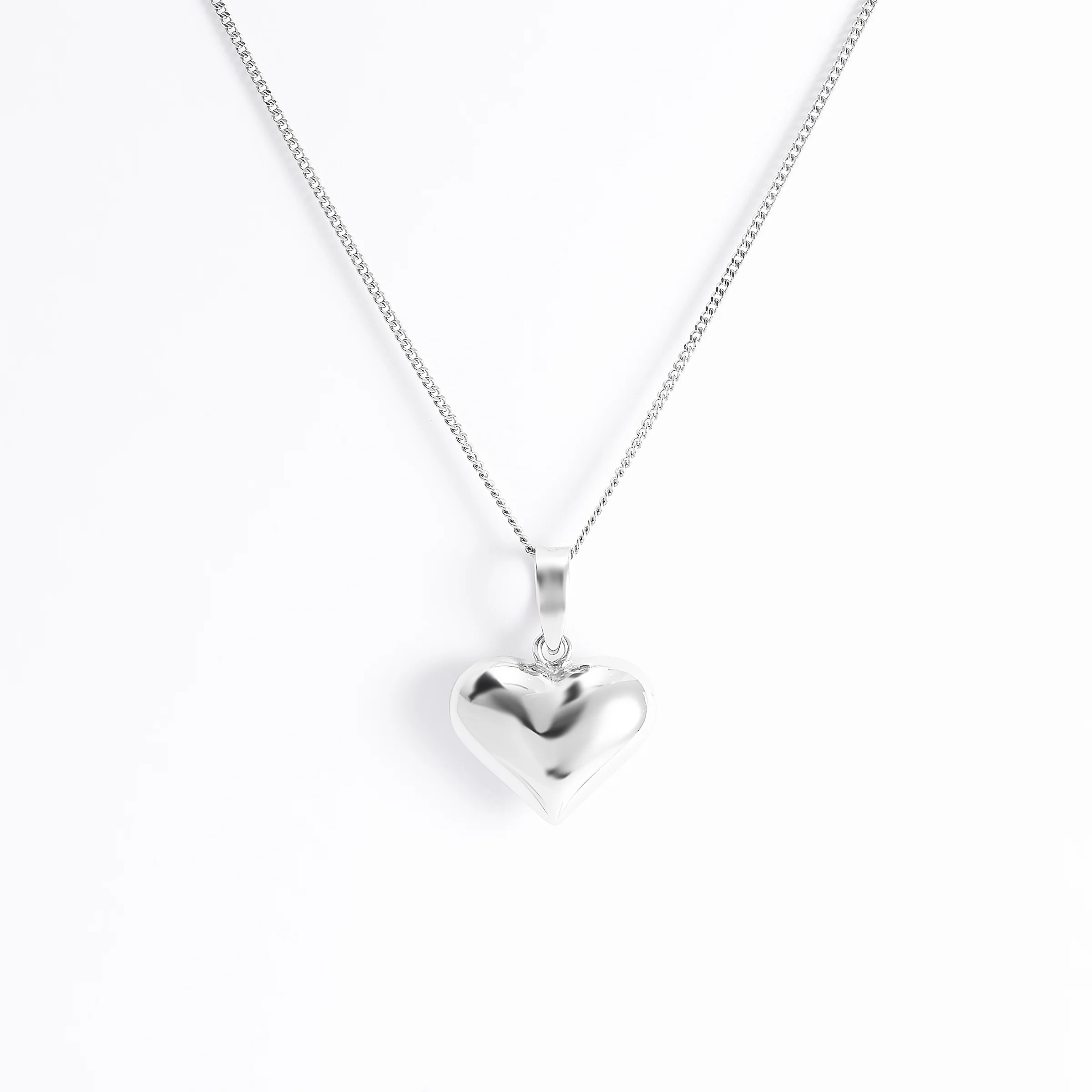 Sterling Silver Puffy Heart Pendant 15mm